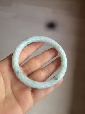 58.1mm Certified 100% Natural type A light green/white vintage twist style Jadeite Jade bangle AY12-7997