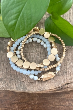 5 piece Boho Beaded Bracelets Stack Semi Precious Metal Glass Beads Golden nugget flat beads Future Vision Native Art