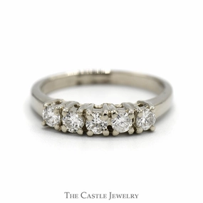 5 Round Prong Set Diamond Wedding Band in 14k White Gold Classic Fit Elegant Finish