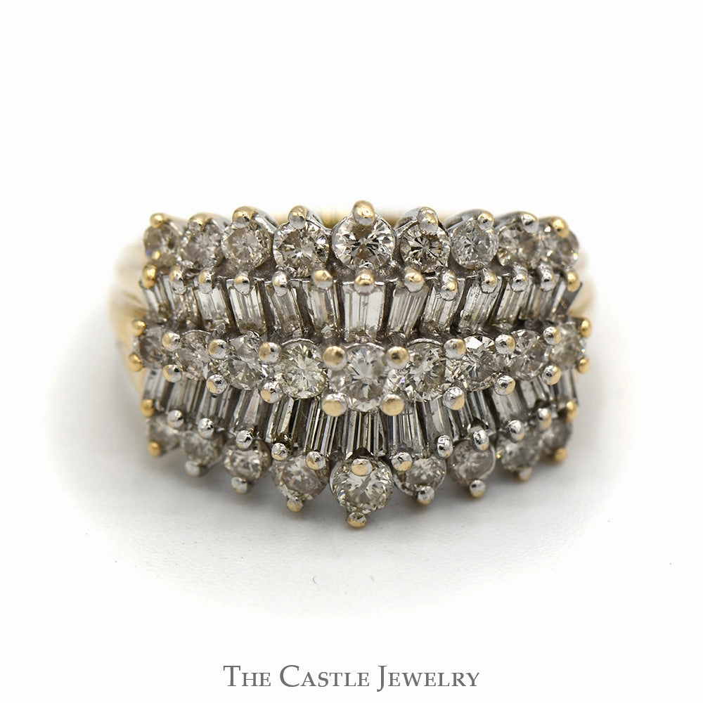 5 Row Diamond Cocktail Ring with 1.50cttw Round & Baguette Diamonds Concrete Object