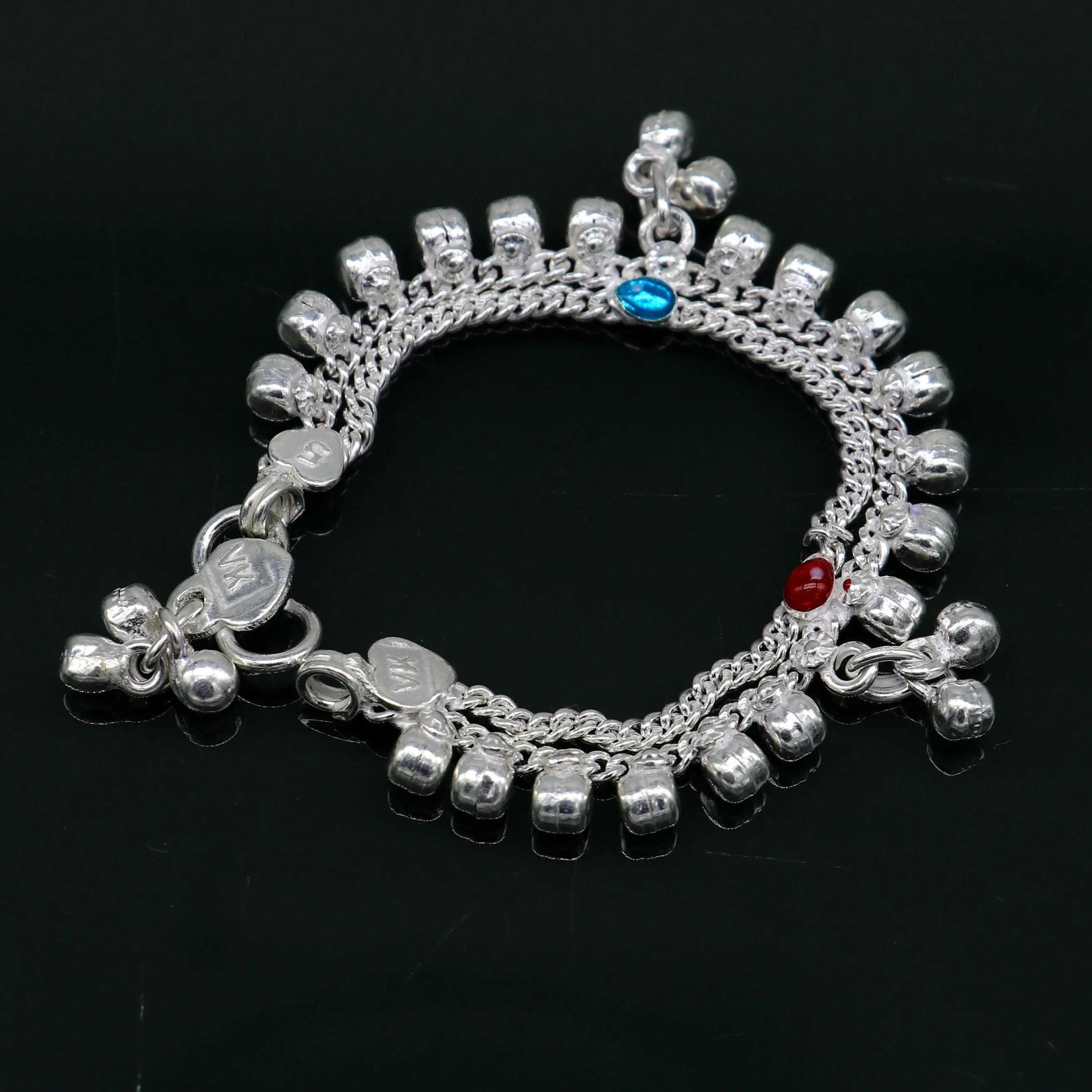5" Vintage fancy style customized Sterling silver baby anklets, charm ankle bracelet, best kids gifting jewelry birthday gift India ank290