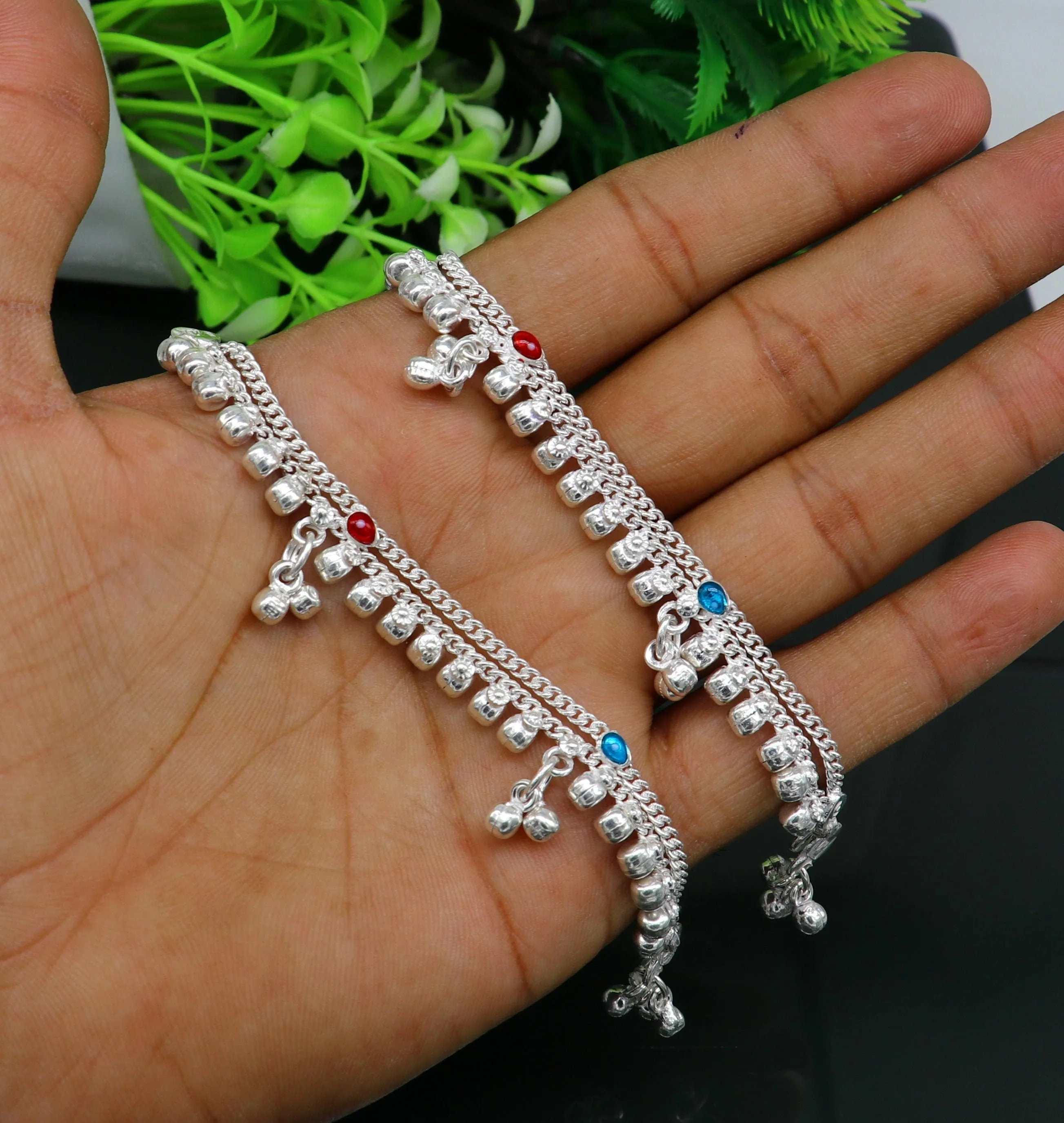 5" Vintage fancy style customized Sterling silver baby anklets, charm ankle bracelet, best kids gifting jewelry birthday gift India ank290