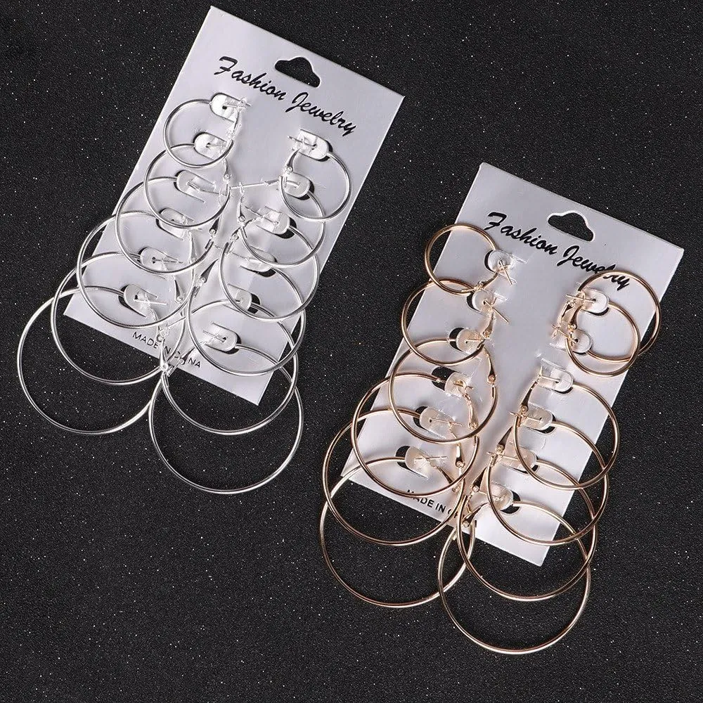 6 Pair Hoop Earring Set Stainless stud Earring Women Jewelry Silver Tone Pearl Earrings for Women