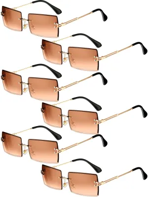 6 Pairs Rimless Rectangle Sunglasses Chic Frameless Square Glasses Candy Color Unisex Glasses Eyewear for Women Men Brown