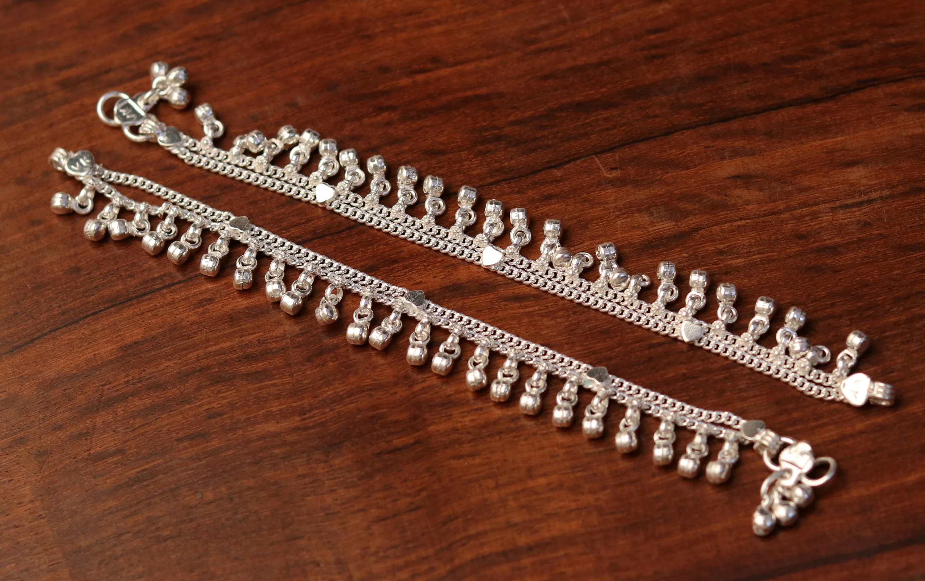 6.0" Sterling silver handmade baby anklet charm ankle bracelet, fabulous hanging noisy bells, excellent unisex baby foot bracelet ank194