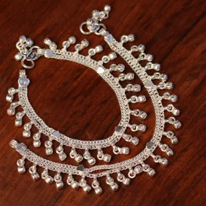 6.0" Sterling silver handmade baby anklet charm ankle bracelet, fabulous hanging noisy bells, excellent unisex baby foot bracelet ank194