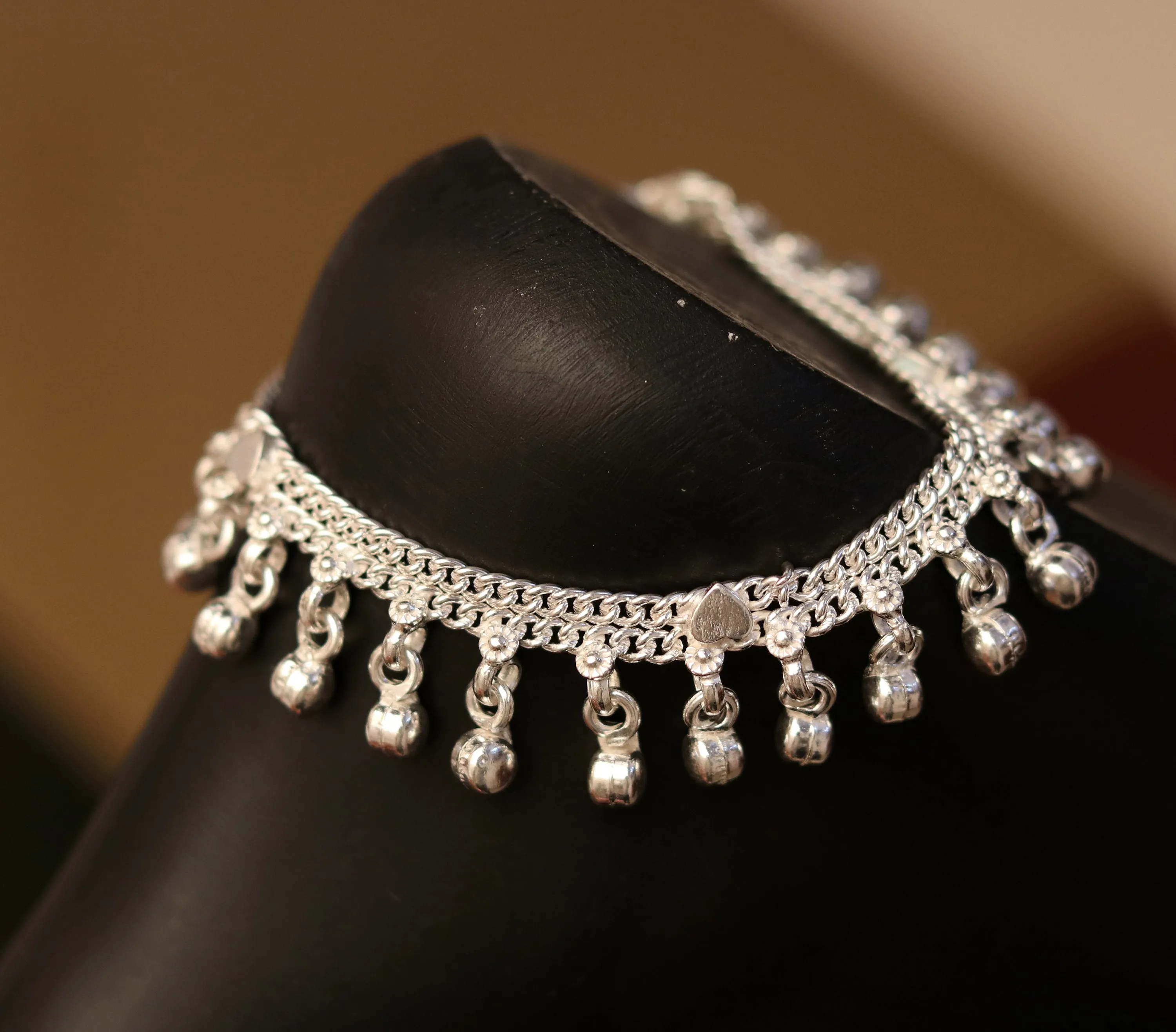 6.0" Sterling silver handmade baby anklet charm ankle bracelet, fabulous hanging noisy bells, excellent unisex baby foot bracelet ank194
