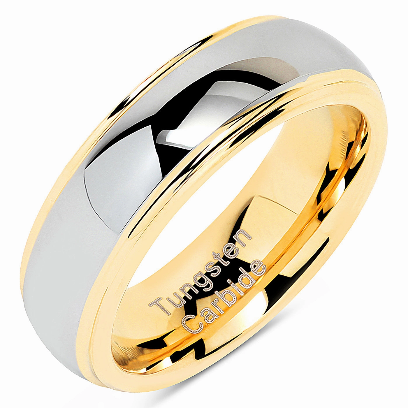 6mm Engraved Tungsten Rings Wedding Band Two Tones Gold Silver Luxury Motion