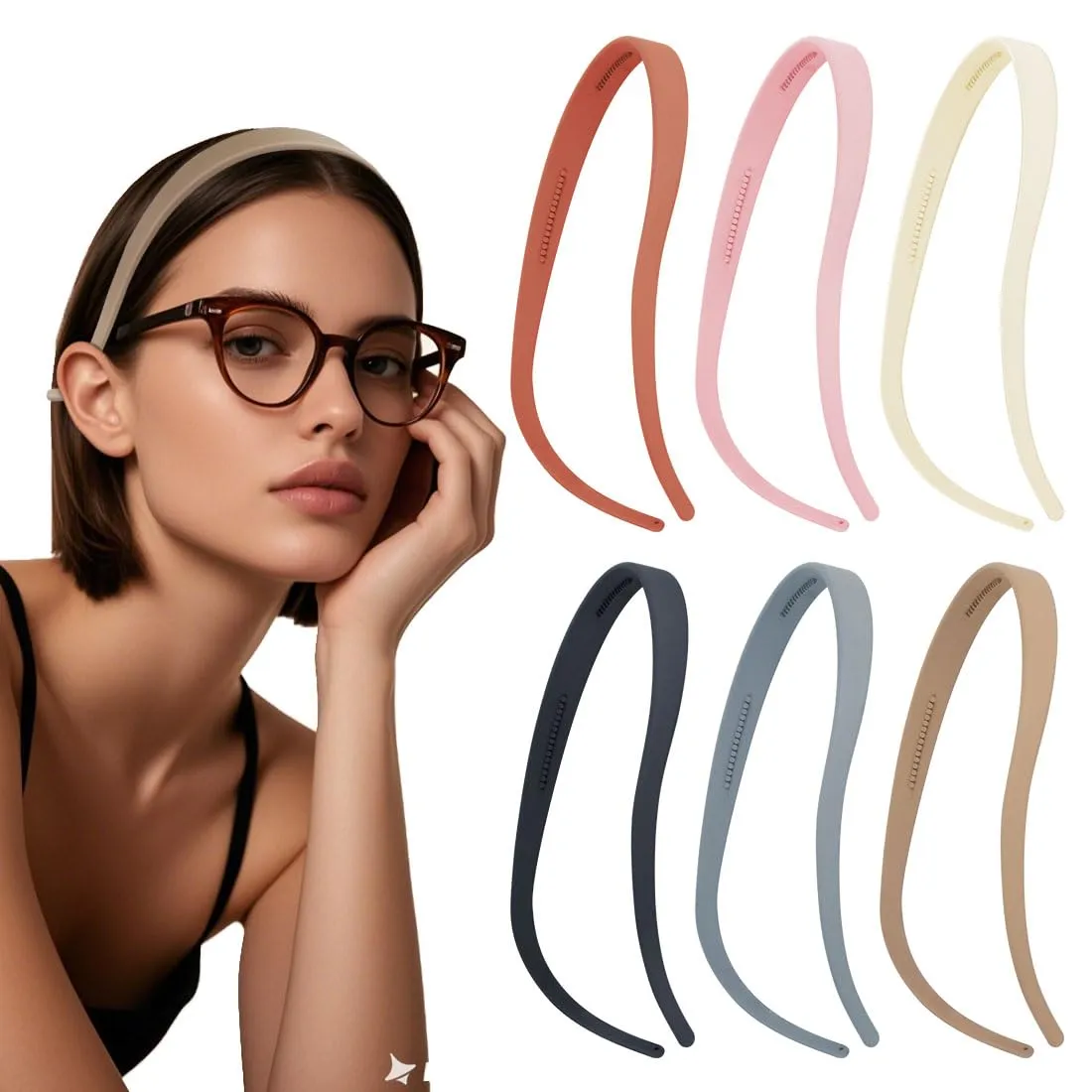 6PCS Glasses Headbands for Women Eyewear Wearers - No Headache Plastic Head Bands with Non-Slip Teeth - Comfortable Thin Backyards Hairbands | Gym Work Makeup Hair Accessories
