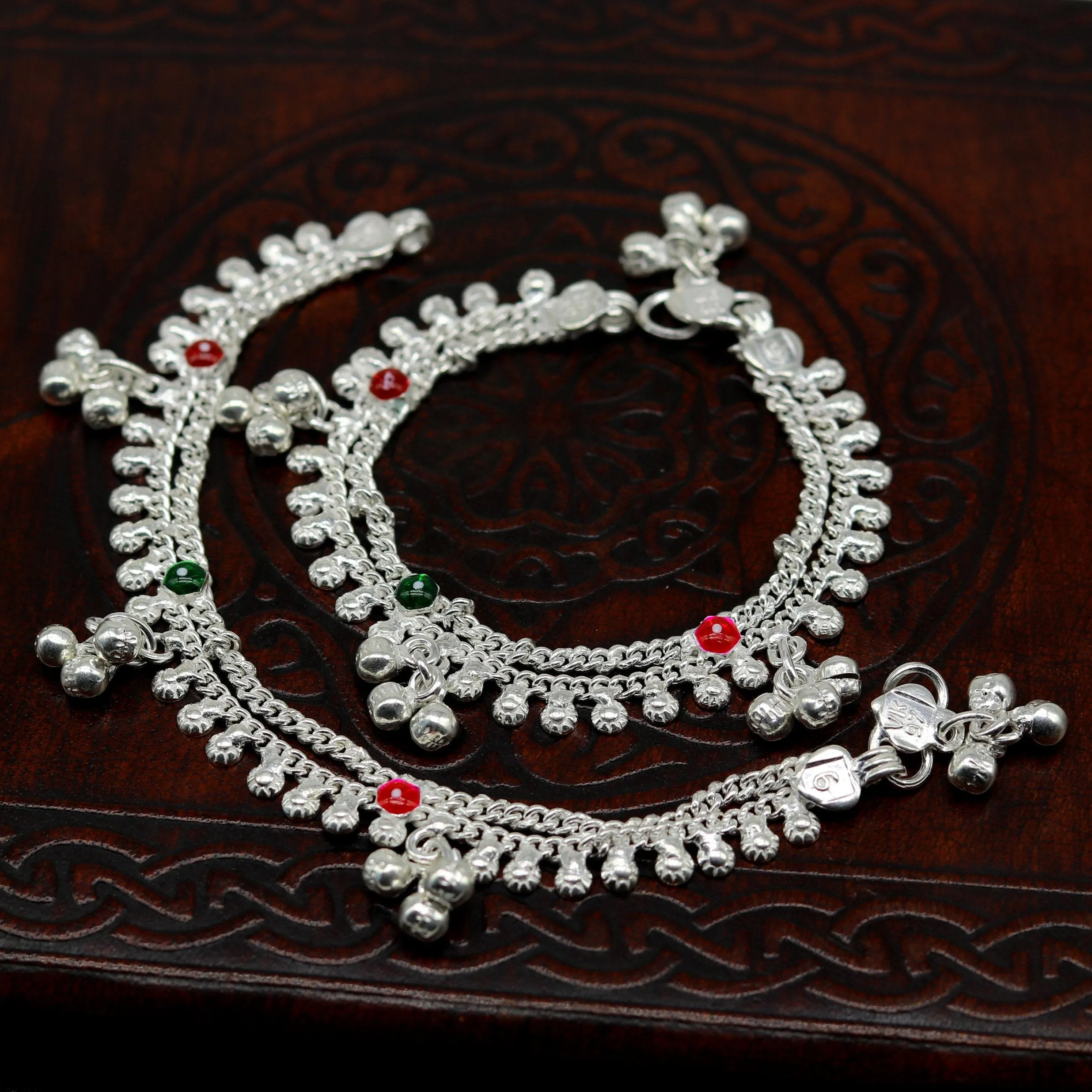 6" fancy stylish baby anklets bracelet, double chain jingle bells ankle bracelet, unisex gifting kids jewelry, new born baby jewelry ank257