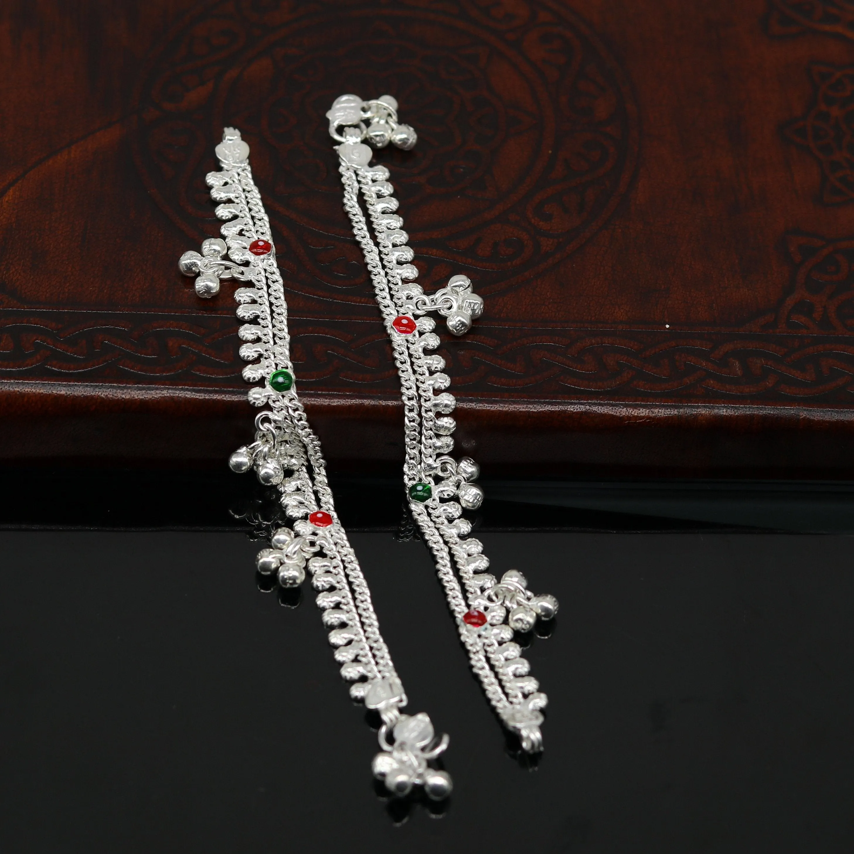 6" fancy stylish baby anklets bracelet, double chain jingle bells ankle bracelet, unisex gifting kids jewelry, new born baby jewelry ank257