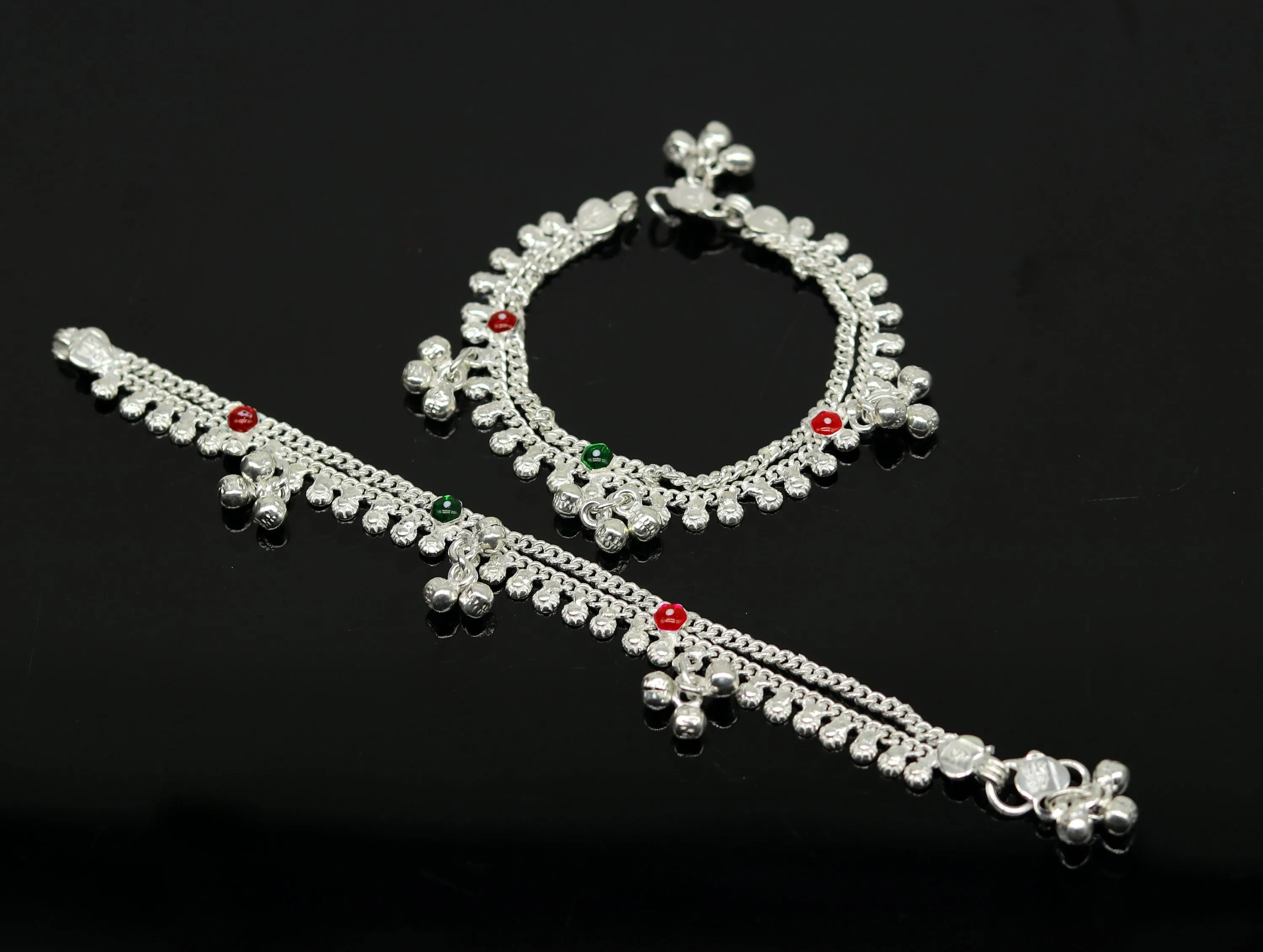 6" fancy stylish baby anklets bracelet, double chain jingle bells ankle bracelet, unisex gifting kids jewelry, new born baby jewelry ank257