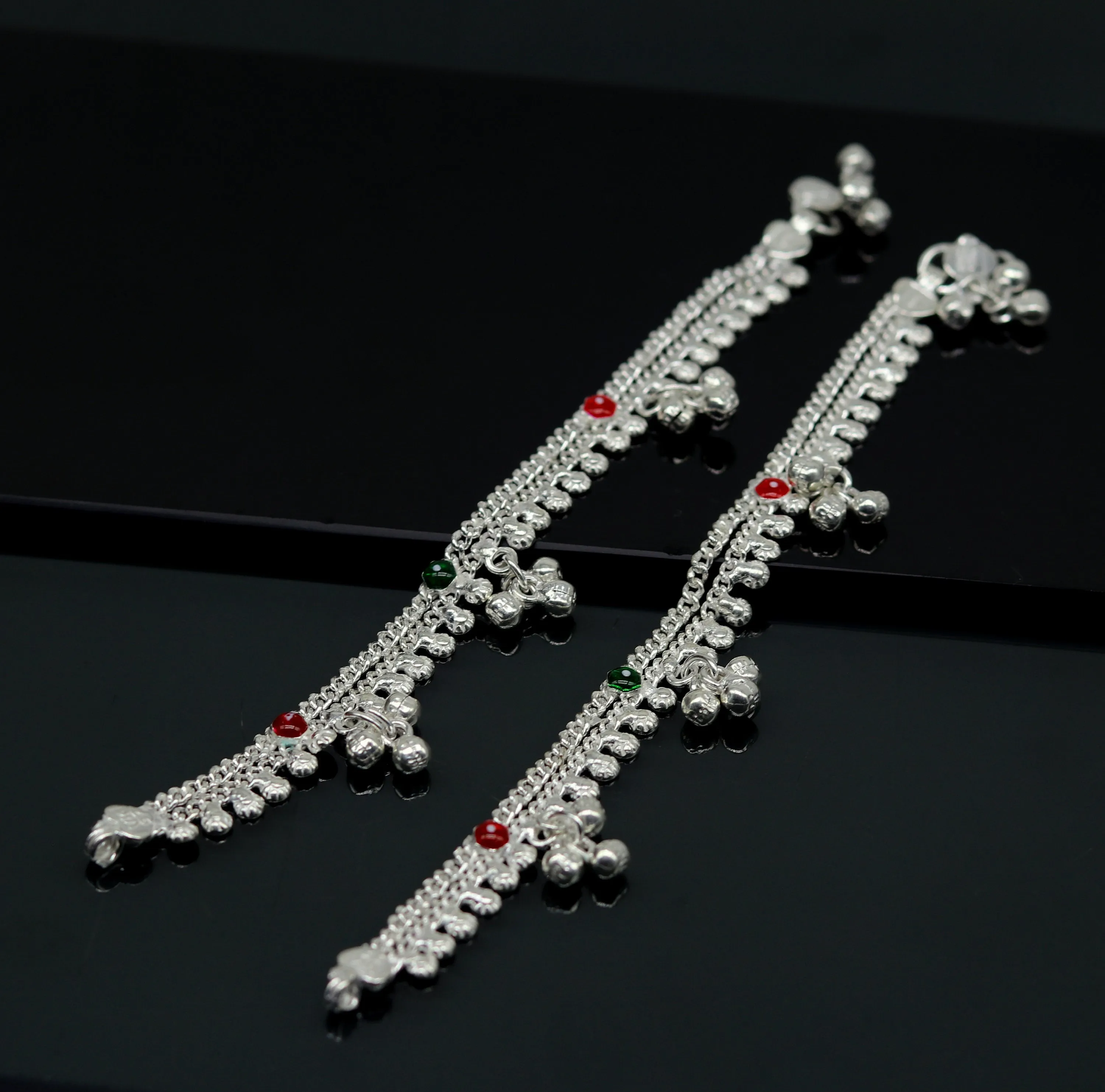 6" fancy stylish baby anklets bracelet, double chain jingle bells ankle bracelet, unisex gifting kids jewelry, new born baby jewelry ank257