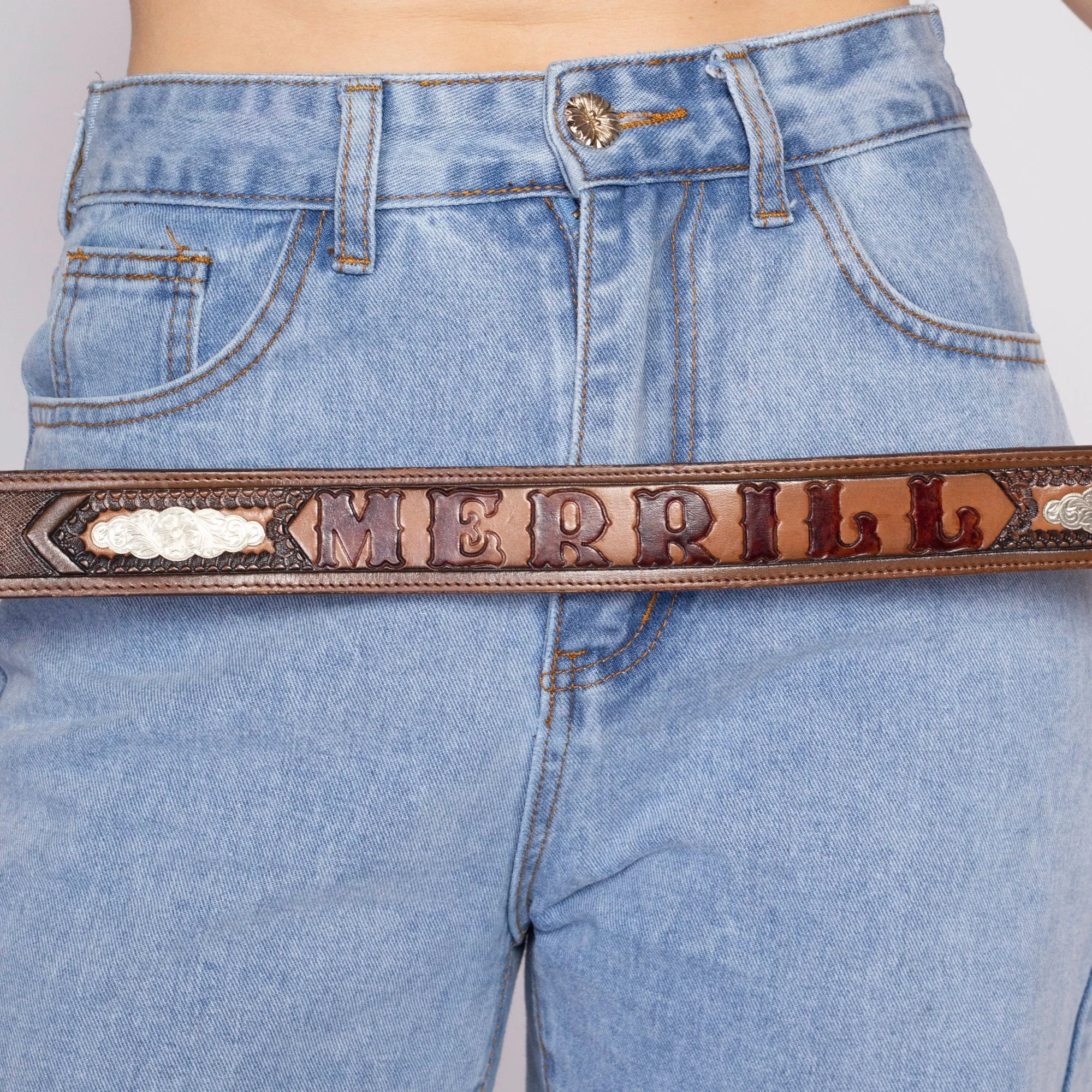 70s Nascar RainTree Belt Buckle & Leather Belt - Size 40