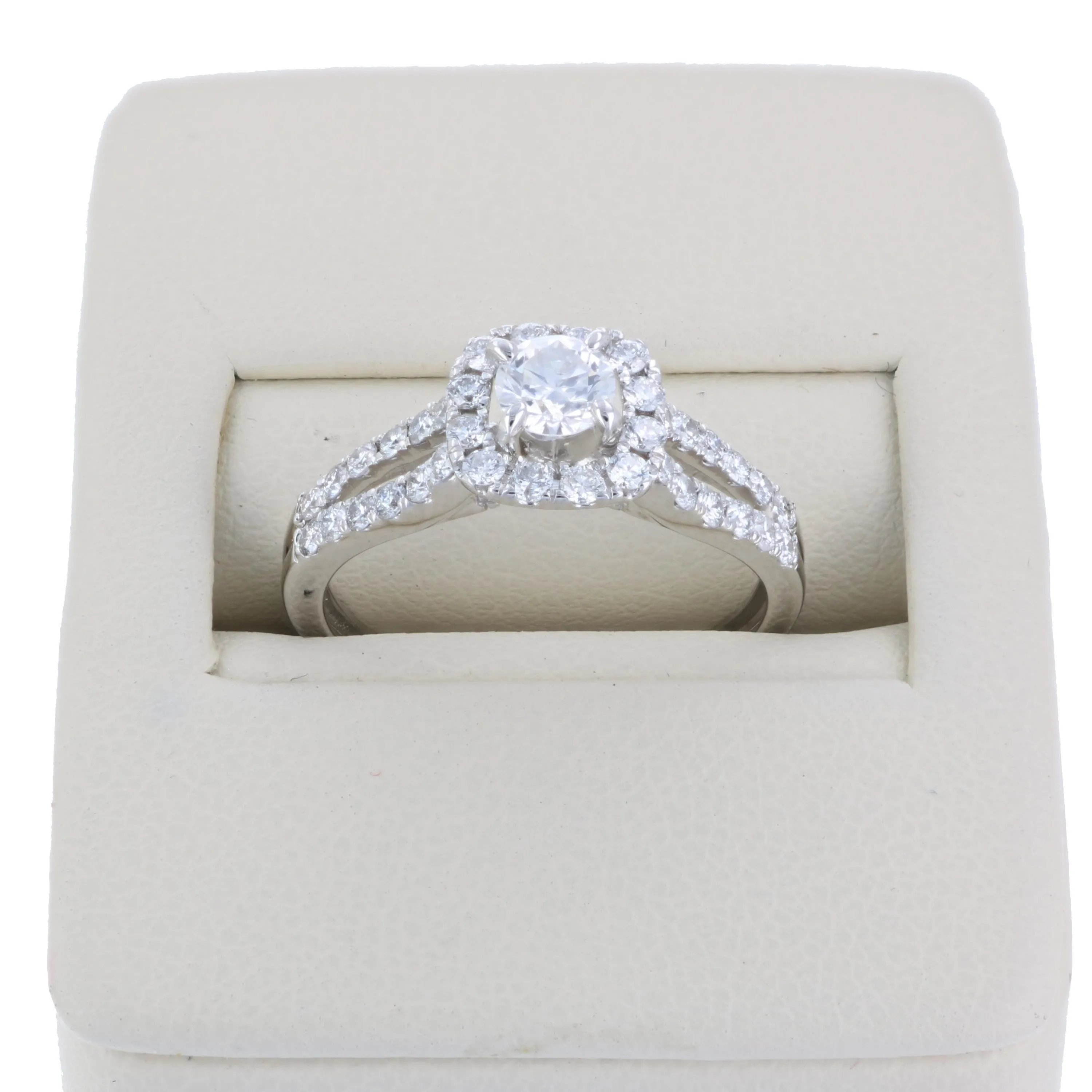 7/8 cttw Twisted Halo Diamond Engagement Ring in 14K White Gold