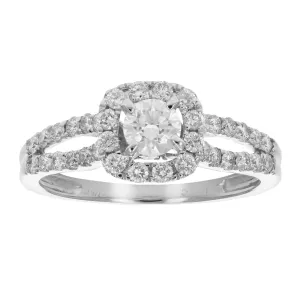 7/8 cttw Twisted Halo Diamond Engagement Ring in 14K White Gold