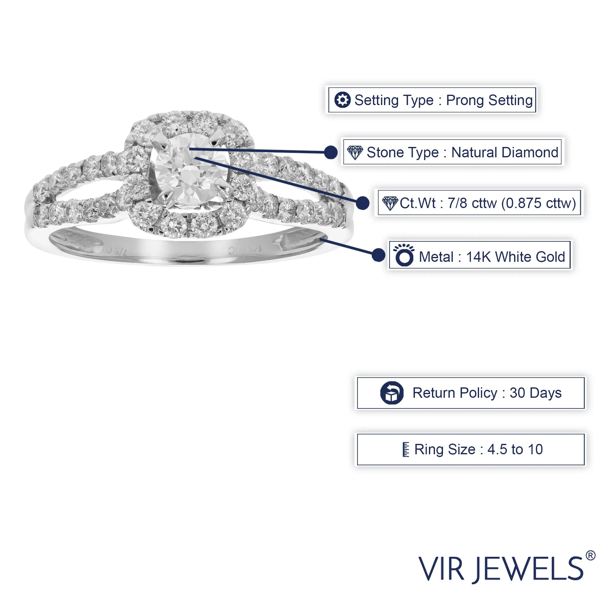 7/8 cttw Twisted Halo Diamond Engagement Ring in 14K White Gold