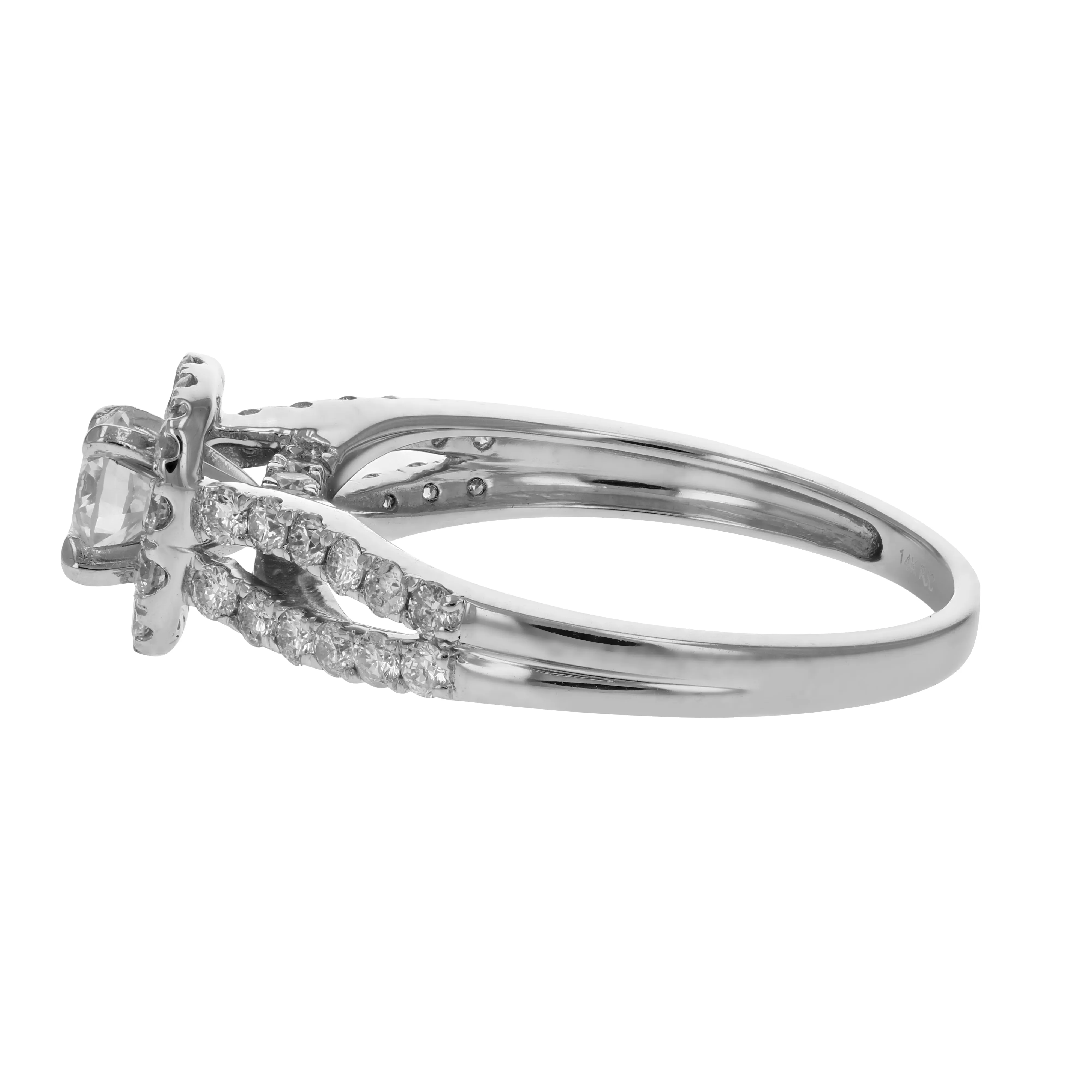 7/8 cttw Twisted Halo Diamond Engagement Ring in 14K White Gold