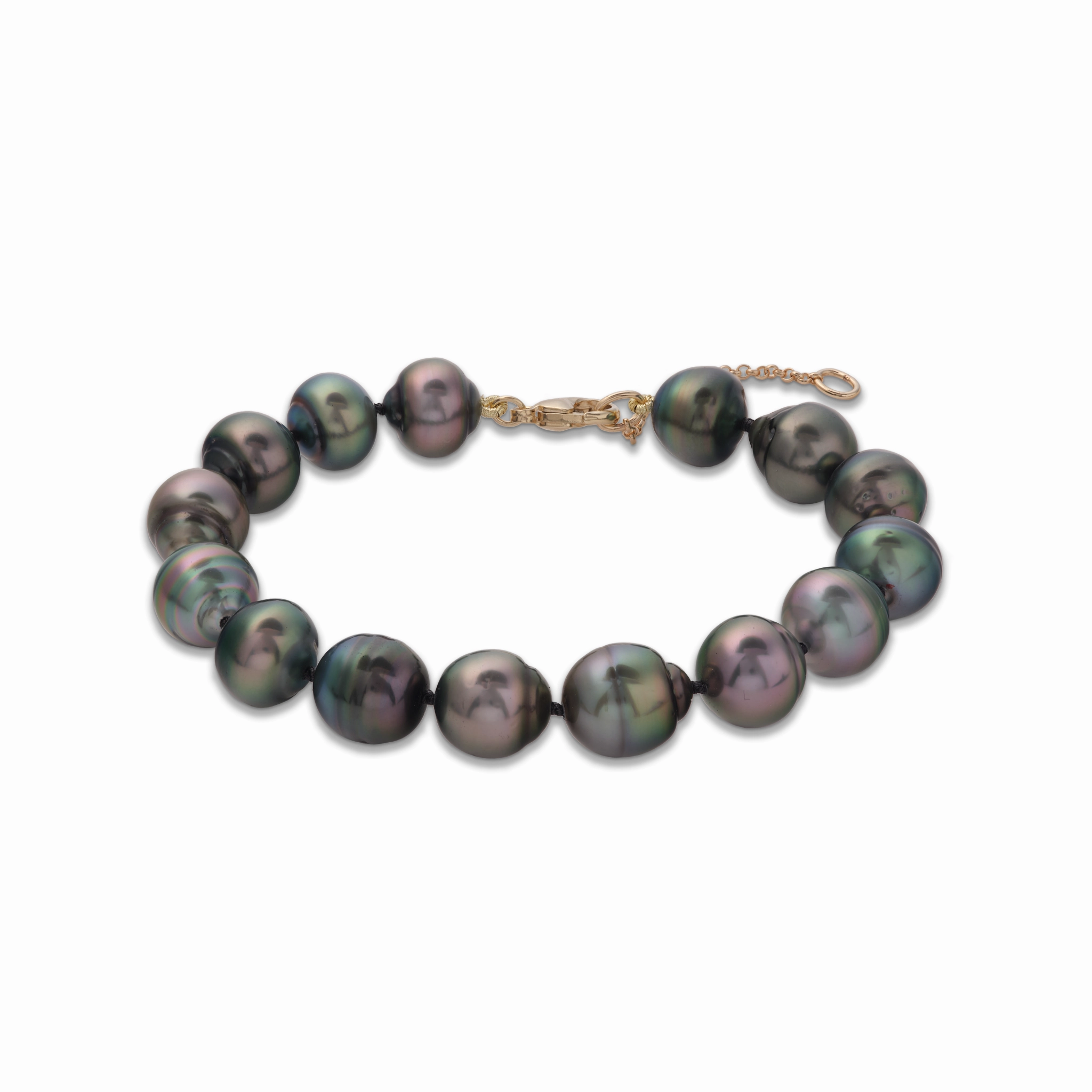 Elegant Pop Fresh Accent 7.5-9" Adjustable Tahitian Black Pearl Bracelet in Gold - 10-12mm