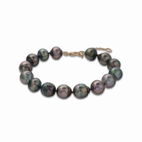 Elegant Pop Fresh Accent 7.5-9" Adjustable Tahitian Black Pearl Bracelet in Gold - 10-12mm