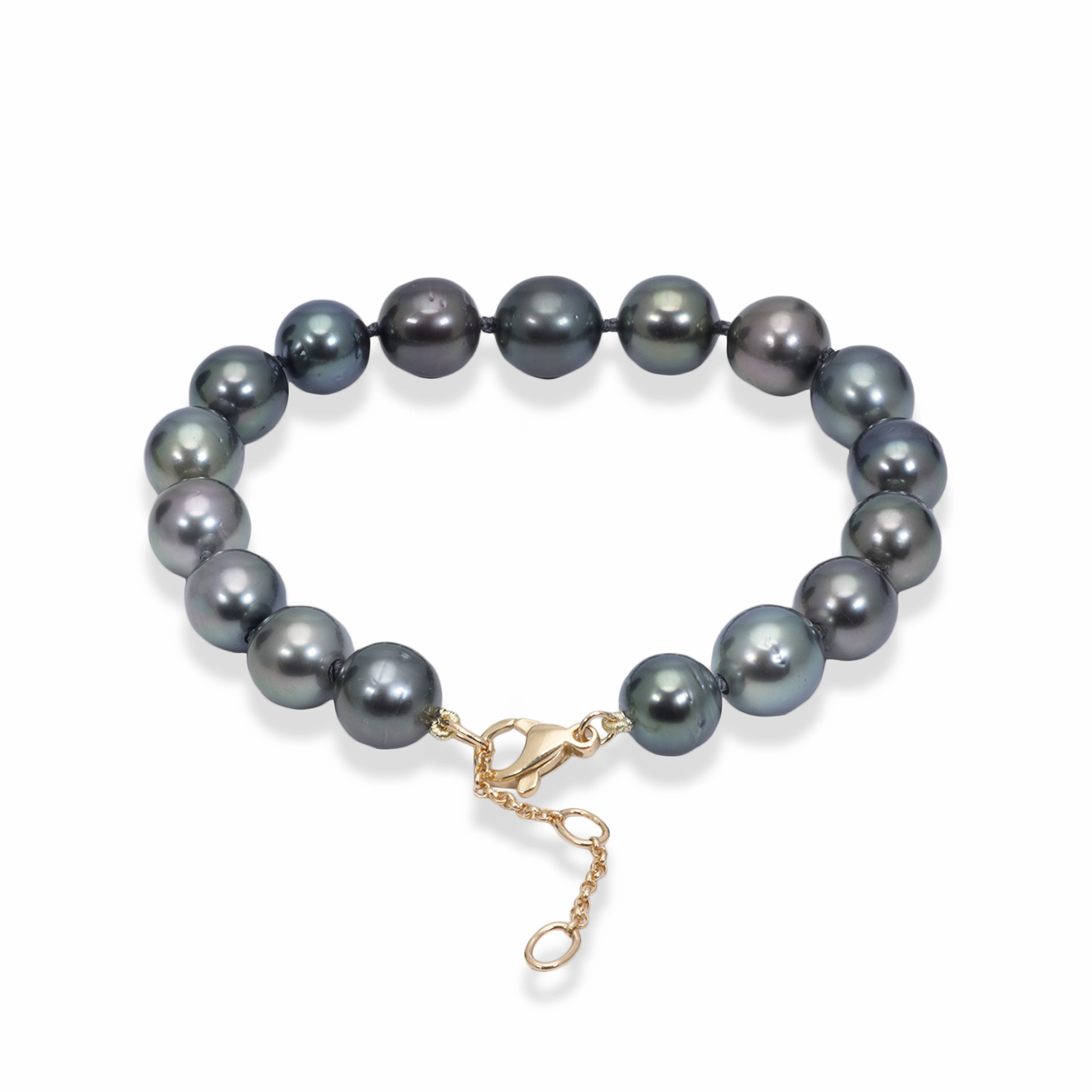 7.5-9" Adjustable Tahitian Black Pearl Bracelet in Gold - 8-10mm Fashionable pieces Cool Finish
