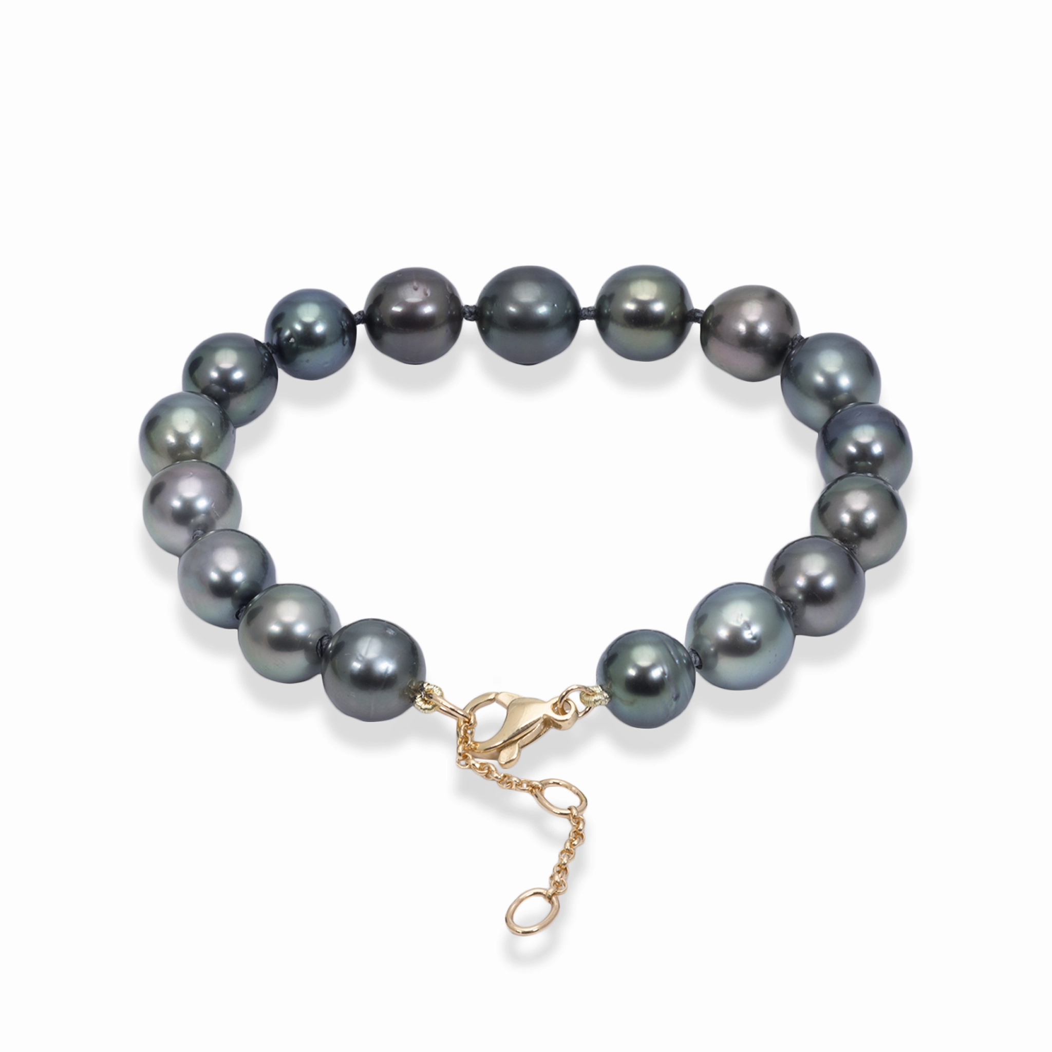 Gentle Spark Formal Design 7.5-9" Adjustable Tahitian Black Pearl Bracelet in Gold - 8-10mm