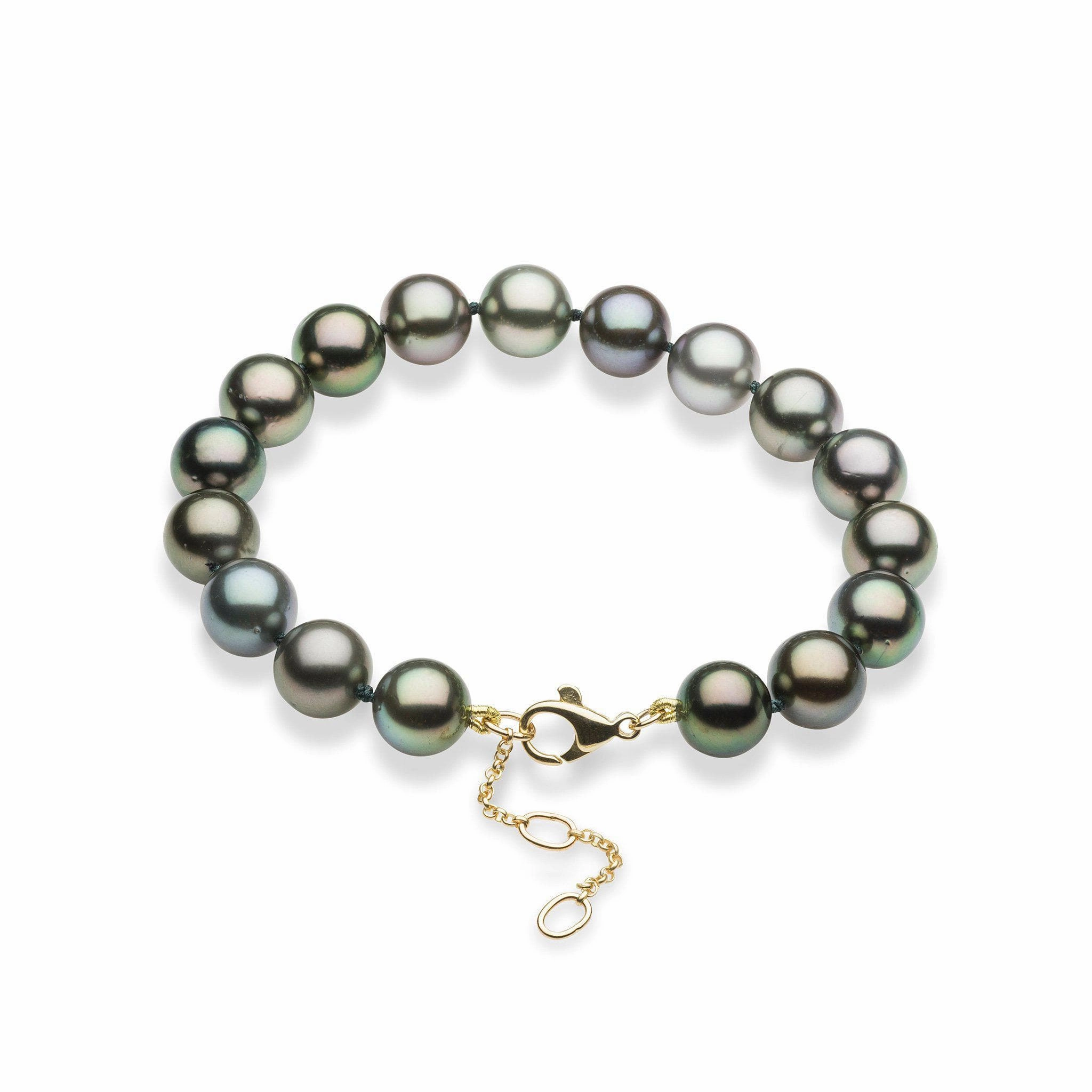 7.5-9" Adjustable Tahitian Black Pearl Bracelet in Gold - 9-10mm Premium Touch