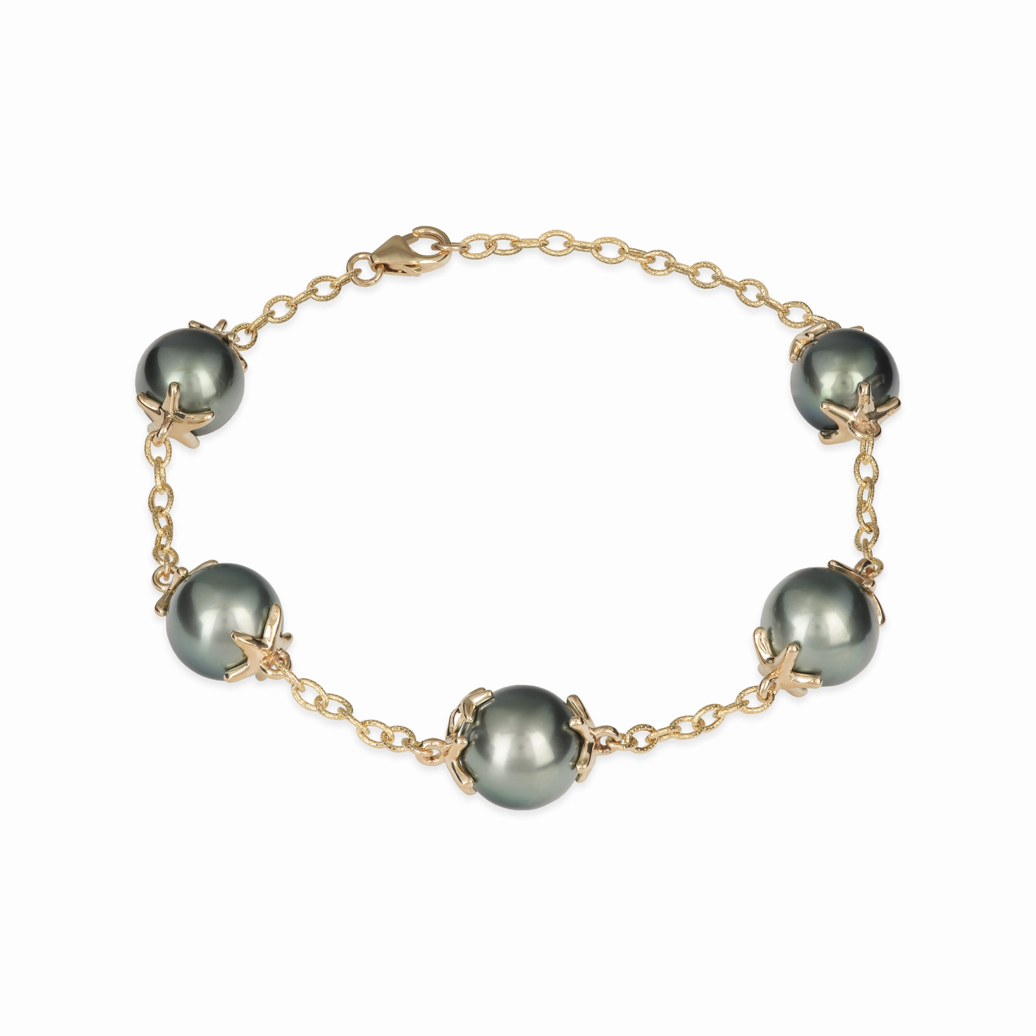 7-8.25" Adjustable Reefs Starfish Tahitian Black Pearl Bracelet in Gold - 10-11mm Timeless Gifts Mixed Metals