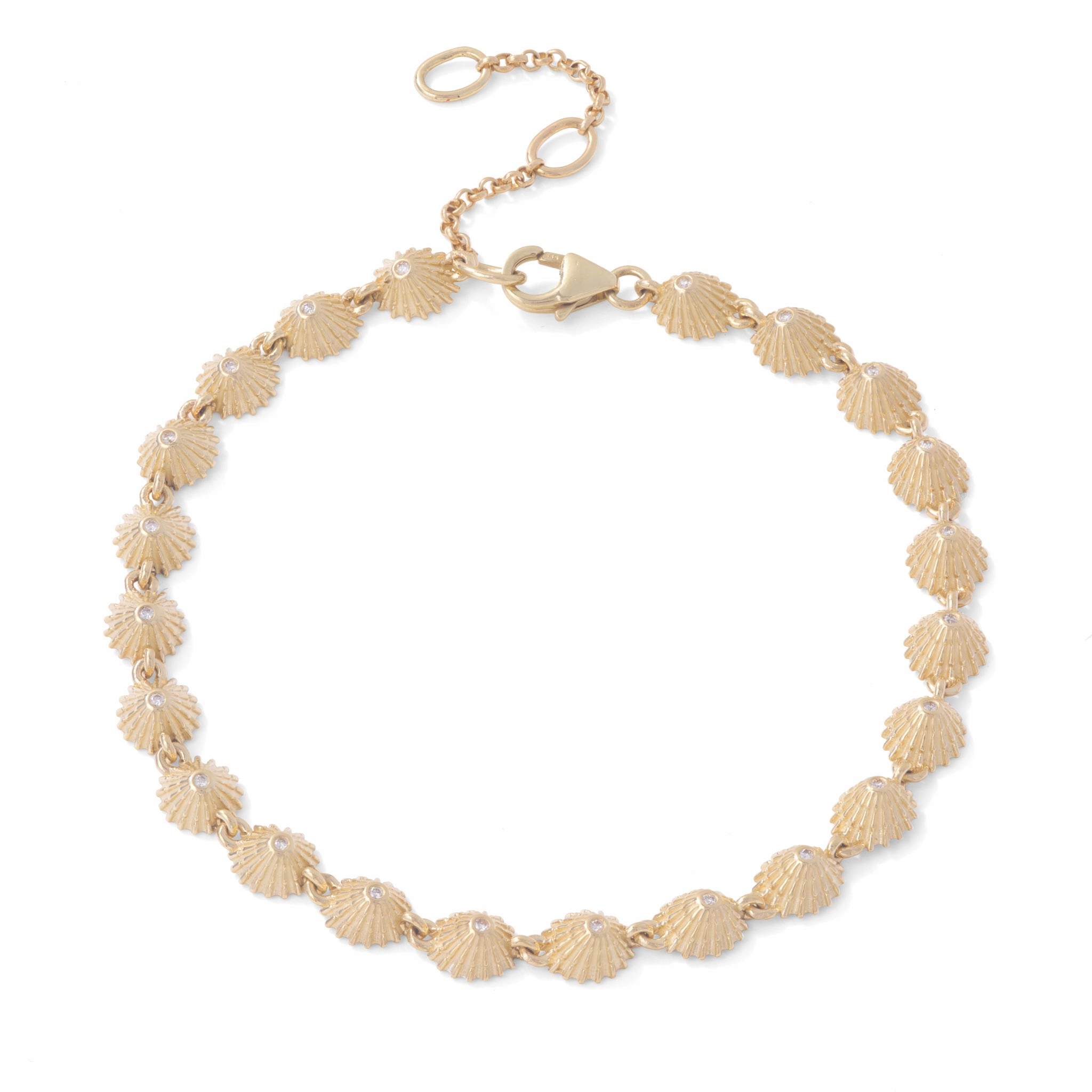 Polished Piece 7-8.5" Adjustable ?Opihi Bracelet in Gold with Diamonds