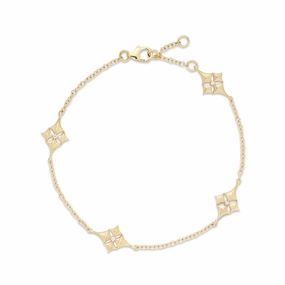 7-8" Adjustable Hawaiian Quilted Star Bracelet in Gold with Diamonds Pastel Light Gift Option
