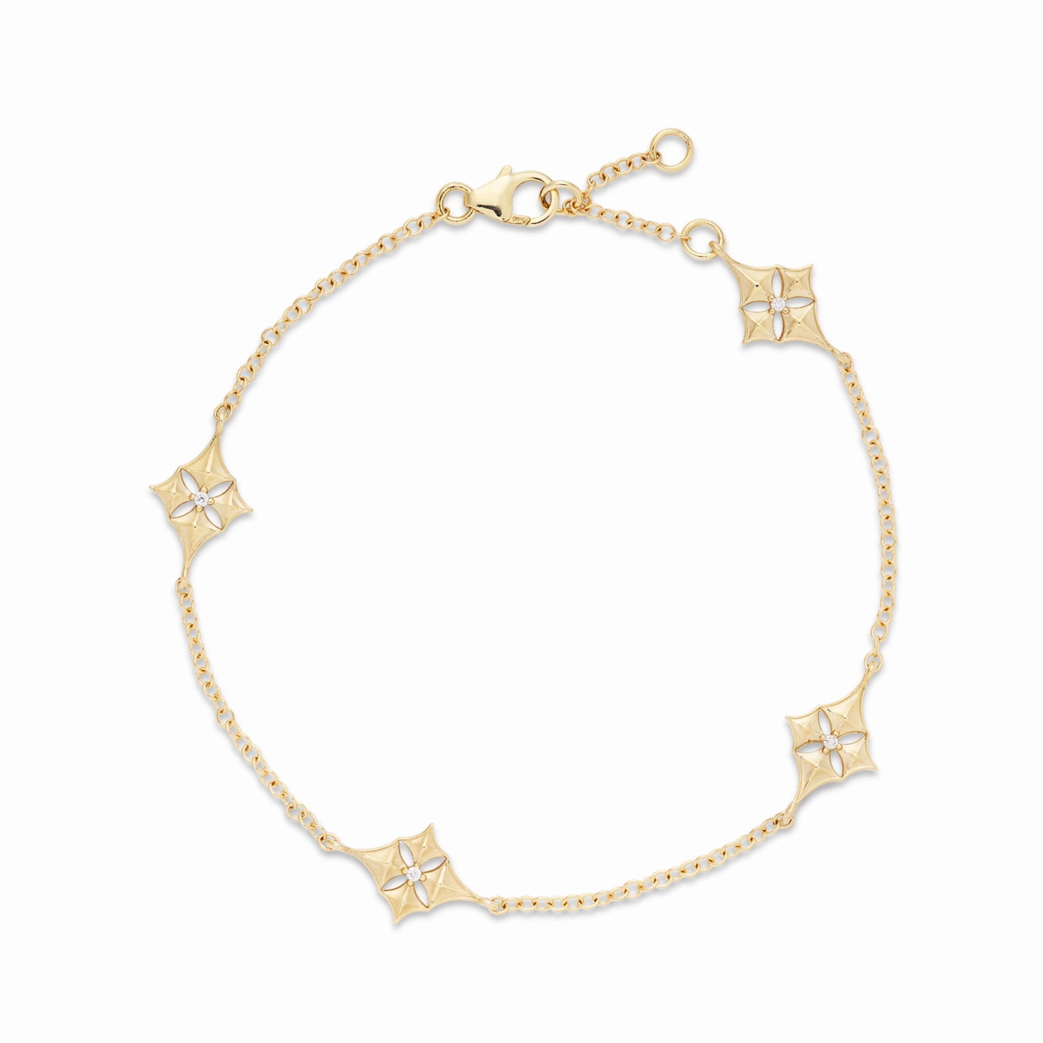 7-8" Adjustable Hawaiian Quilted Star Bracelet in Gold with Diamonds Pastel Light Gift Option