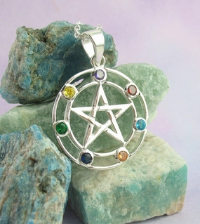 7 Chakra Crystals Pentacle Pendant Durable piece