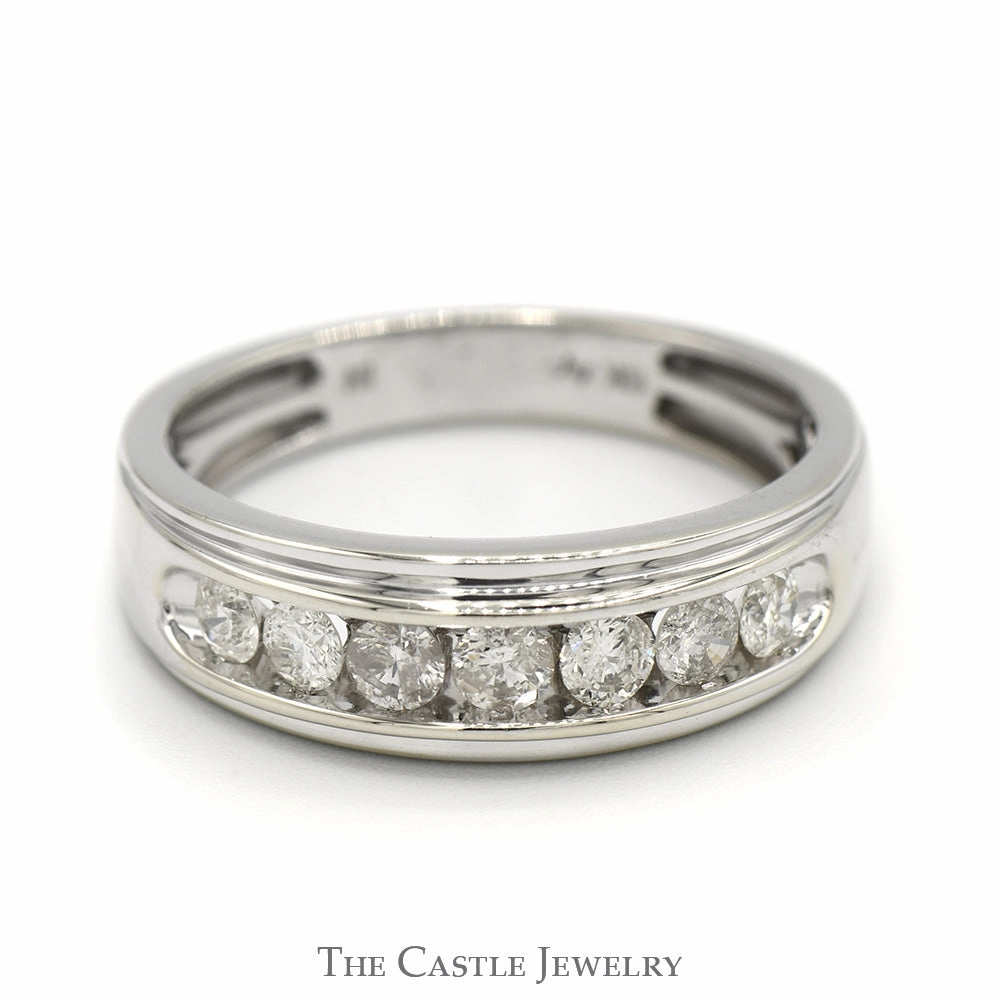 Balanced Harmony 7 Nick Set Round Diamond Wedding Band in 10k White Gold