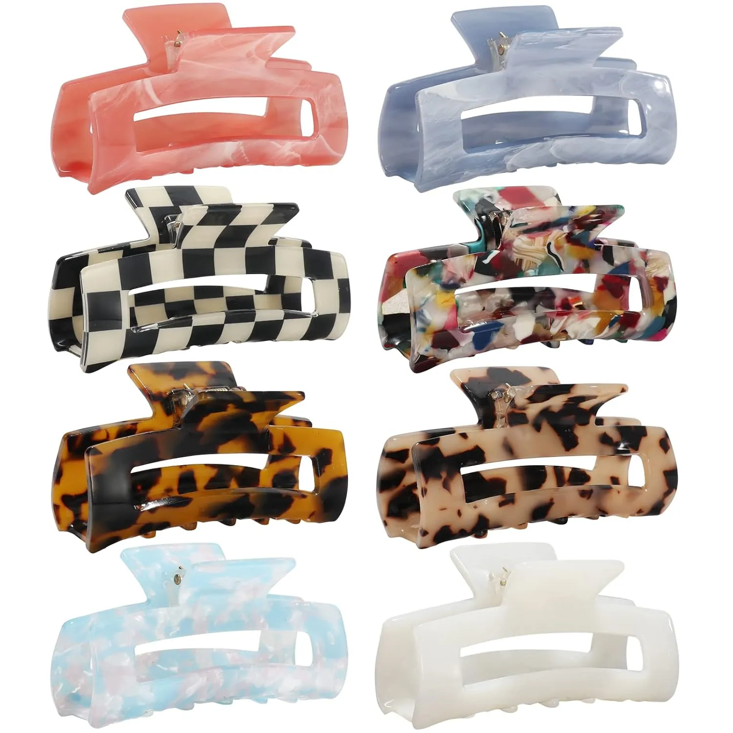 8-Pack Medium Acrylic Butterfly Hair Clips - Leopard Print, Non-Slip Strong Hold for Women and Girls