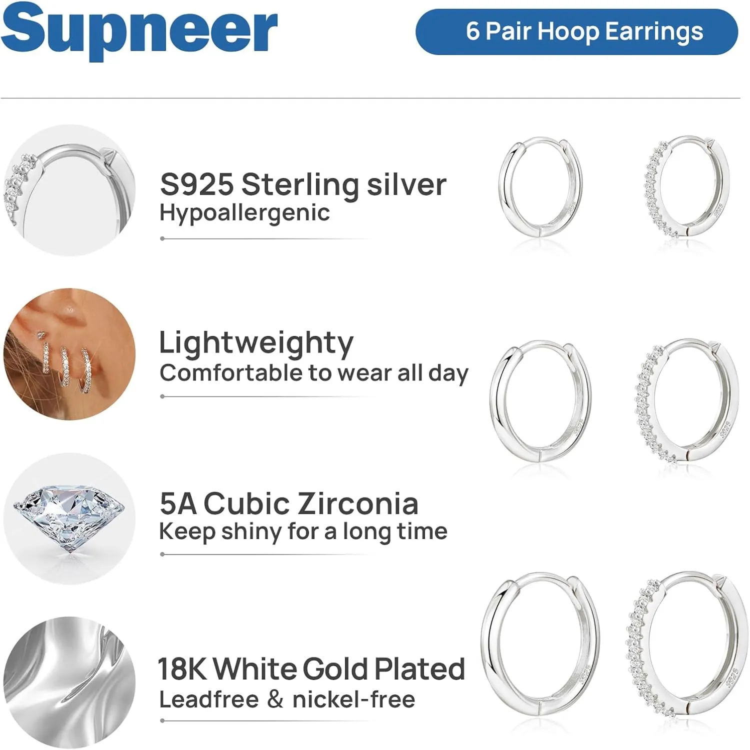 8 Pairs Gold Earrings Small Gold Hoop Earrings for Women,18K Real Gold Plated Gold Hoops Huggie Cartilage Earrings Piercings Jewelry Hypoallergenic Lightweight 6mm/8mm/10mm/12mm
