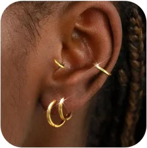 8 Pairs Gold Earrings Small Gold Hoop Earrings for Women,18K Real Gold Plated Gold Hoops Huggie Cartilage Earrings Piercings Jewelry Hypoallergenic Lightweight 6mm/8mm/10mm/12mm