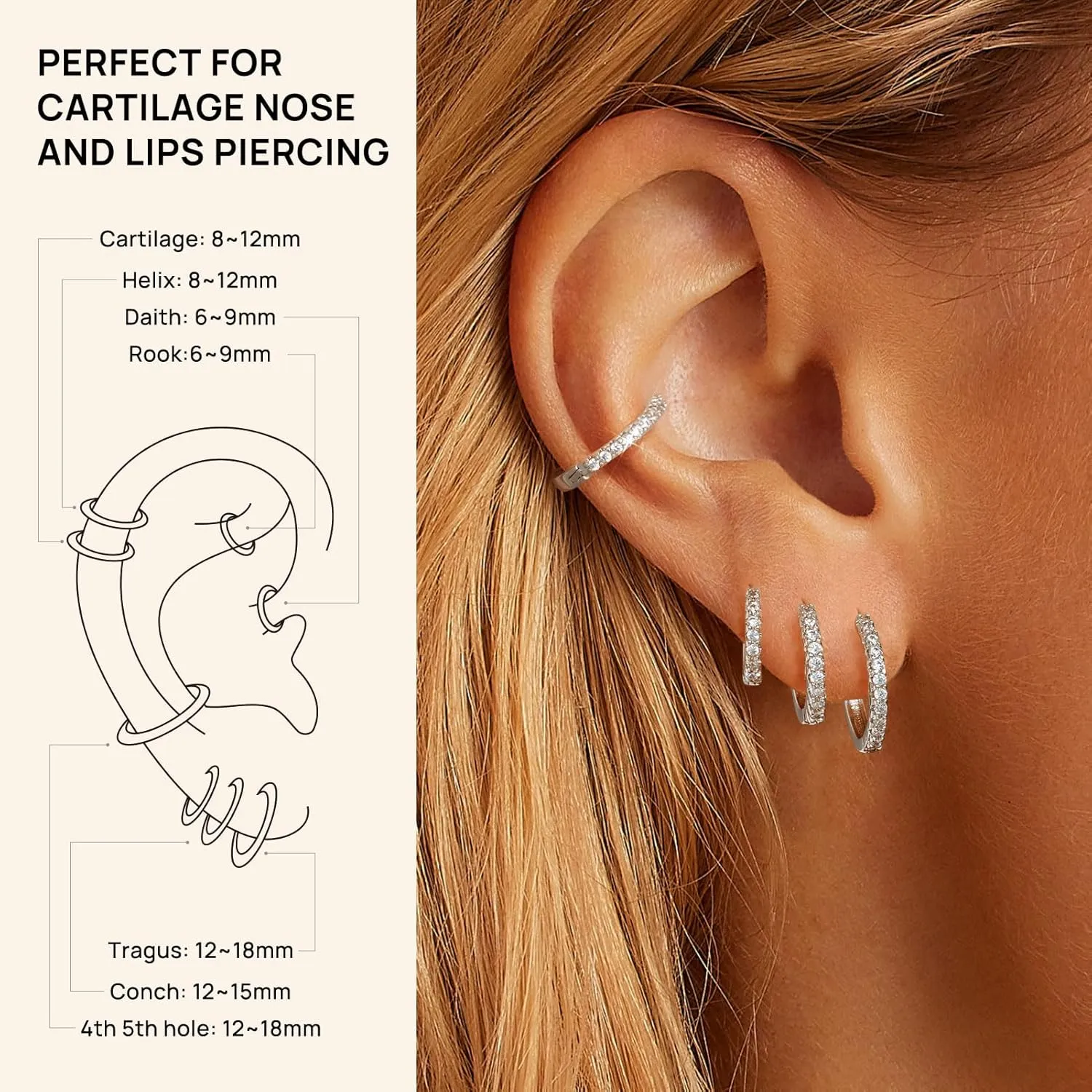 8 Pairs Gold Earrings Small Gold Hoop Earrings for Women,18K Real Gold Plated Gold Hoops Huggie Cartilage Earrings Piercings Jewelry Hypoallergenic Lightweight 6mm/8mm/10mm/12mm