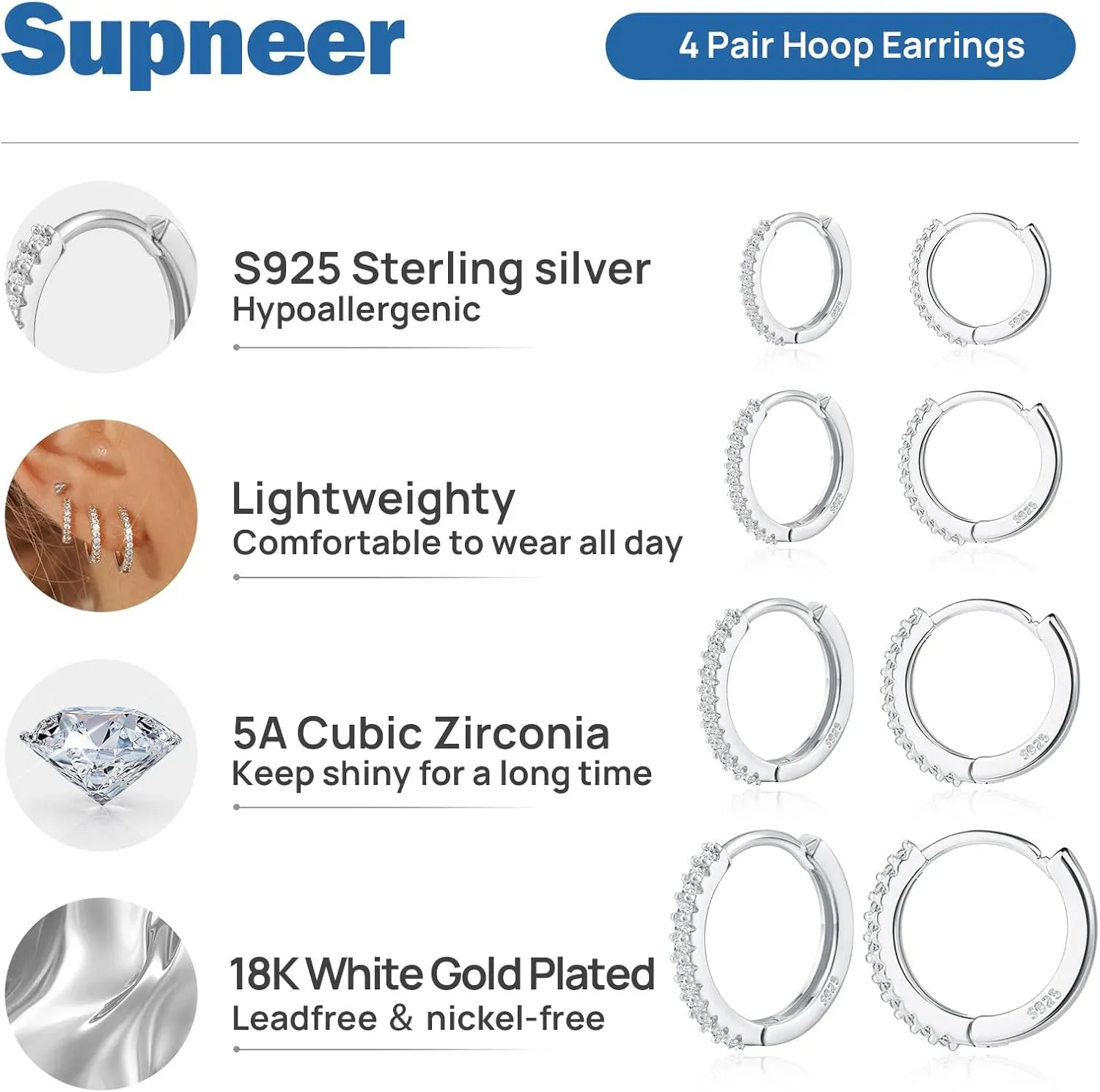 8 Pairs Gold Earrings Small Gold Hoop Earrings for Women,18K Real Gold Plated Gold Hoops Huggie Cartilage Earrings Piercings Jewelry Hypoallergenic Lightweight 6mm/8mm/10mm/12mm