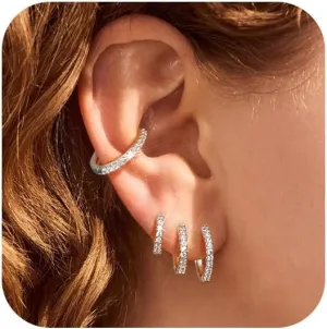 8 Pairs Gold Earrings Small Gold Hoop Earrings for Women,18K Real Gold Plated Gold Hoops Huggie Cartilage Earrings Piercings Jewelry Hypoallergenic Lightweight 6mm/8mm/10mm/12mm