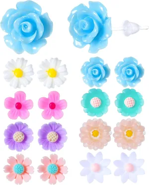 8 Pairs Plastic Earrings Flowers Studs Plastic Earrings for Sensitive Ears Flower Plastic Post Earrings for Women