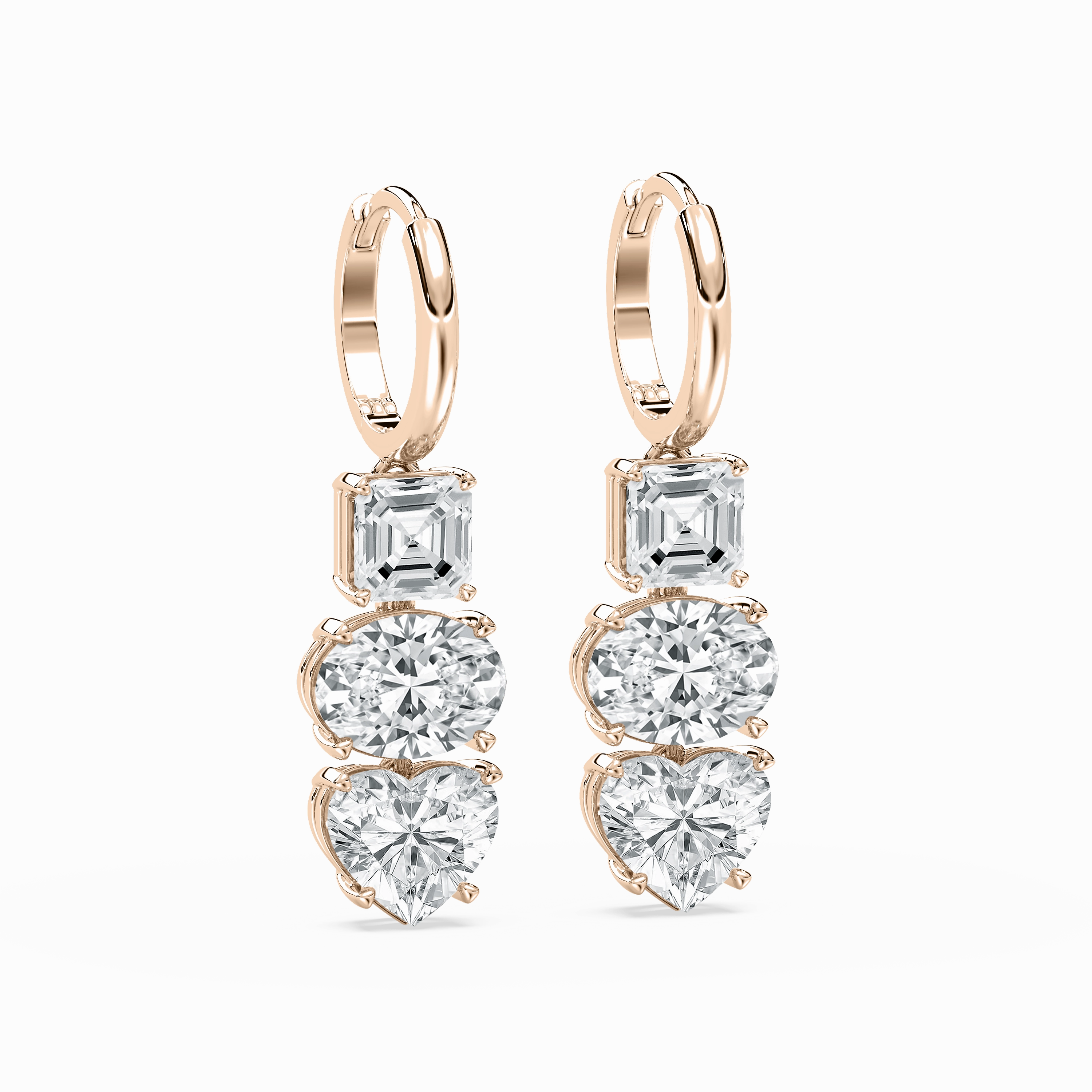 8 ctw Asscher, Oval & Heart Lab Grown Diamond Fancy Trio Dangle Earrings Decorative design Seasonal Trinket