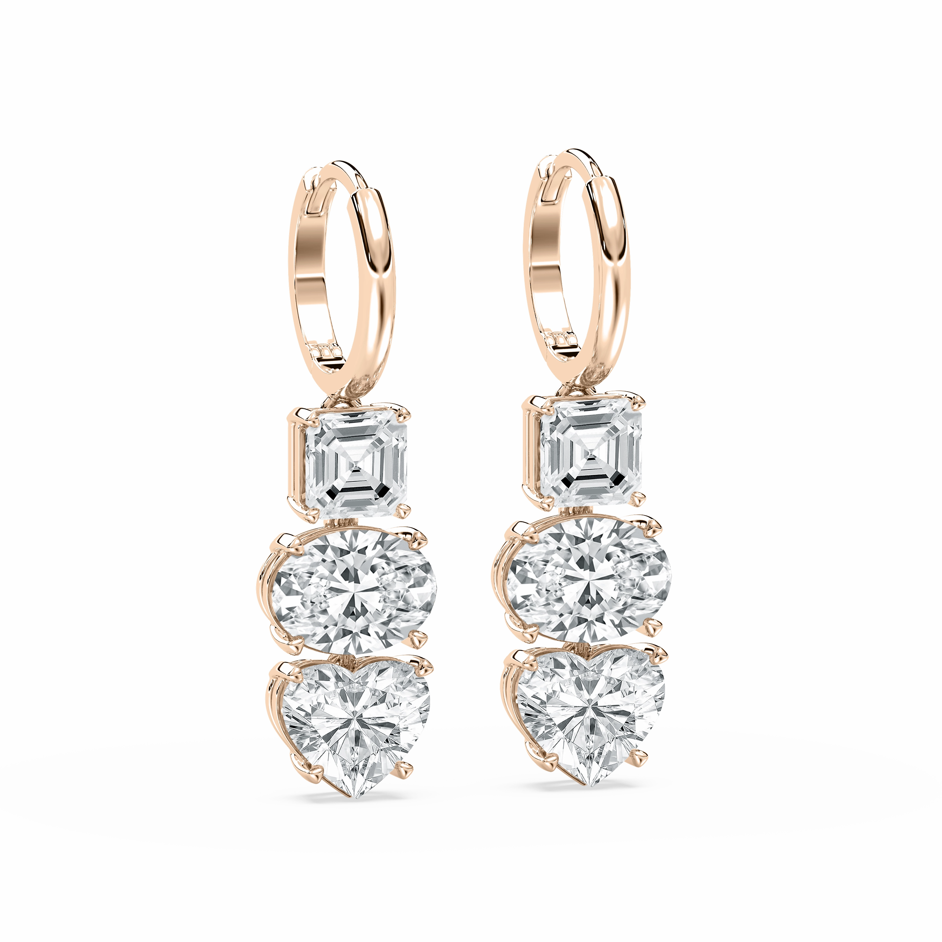 Stunning Piece Abstract Decoration 8 ctw Asscher, Oval & Heart Lab Grown Diamond Fancy Trio Dangle Earrings