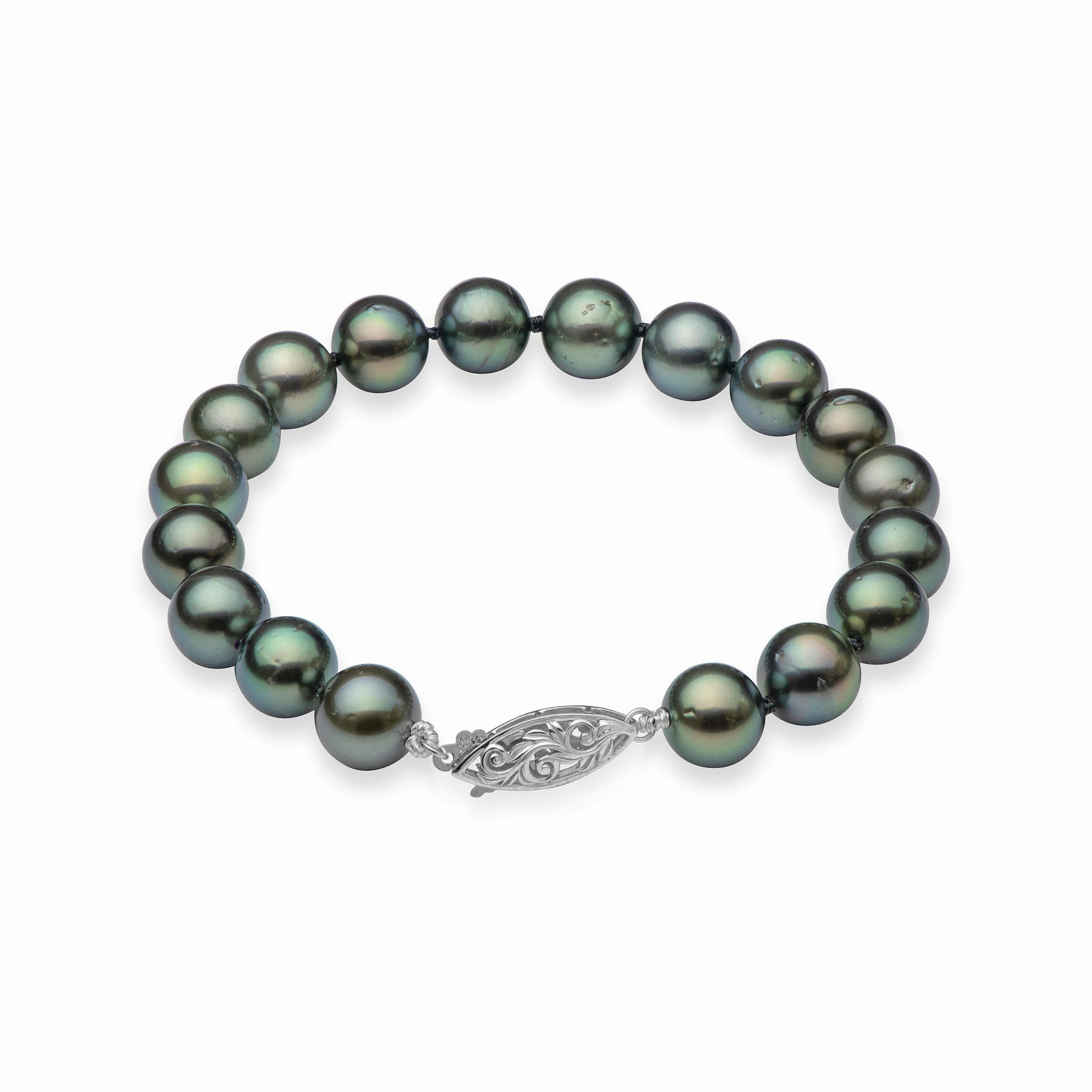8" Tahitian Black Pearl Bracelet in White Gold - 9-10mm Timeless Touch Distinctive Design