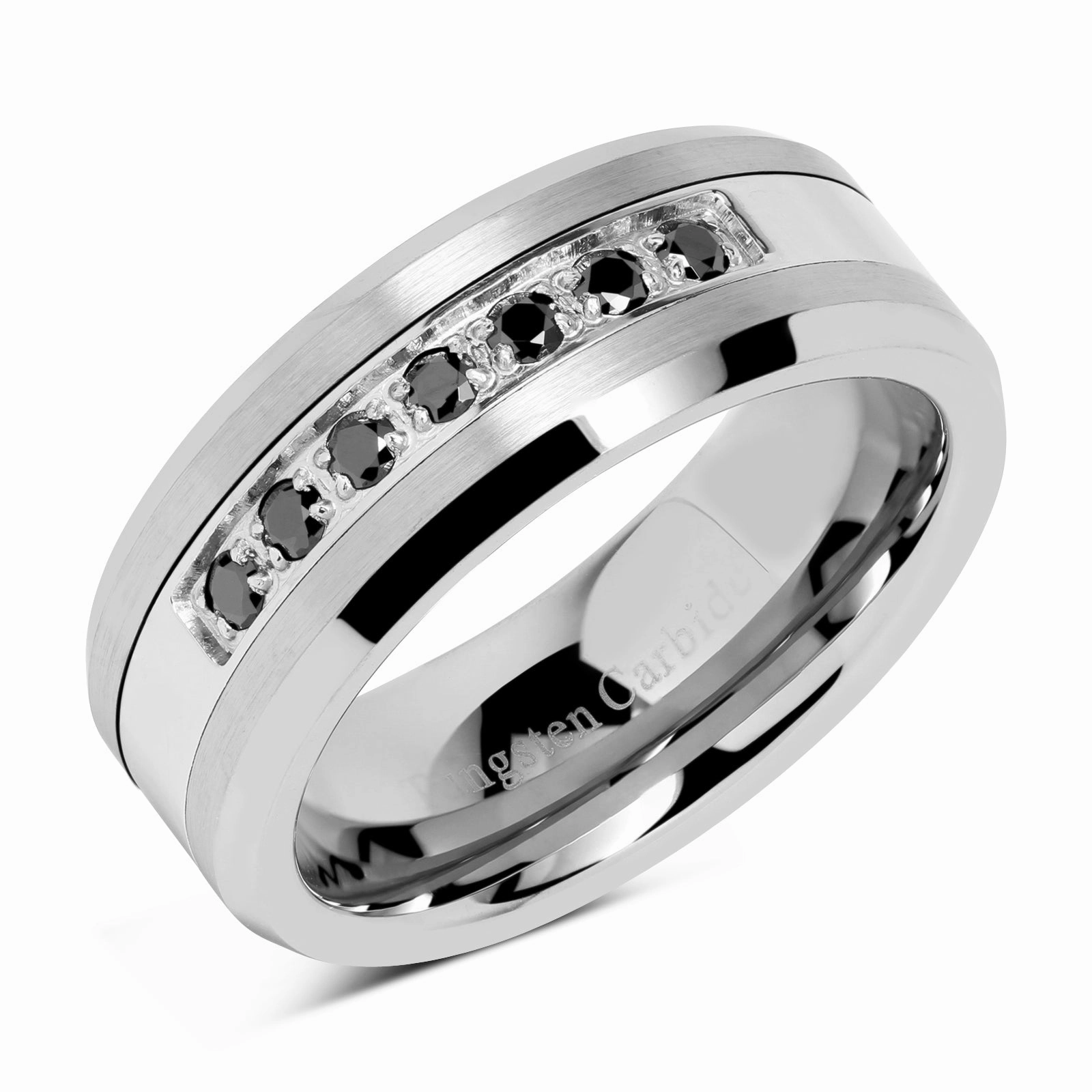 8mm Men's Tungsten Ring Black Cz Inlay Wedding Band Titanium Color Size 8-16 Shiny Item