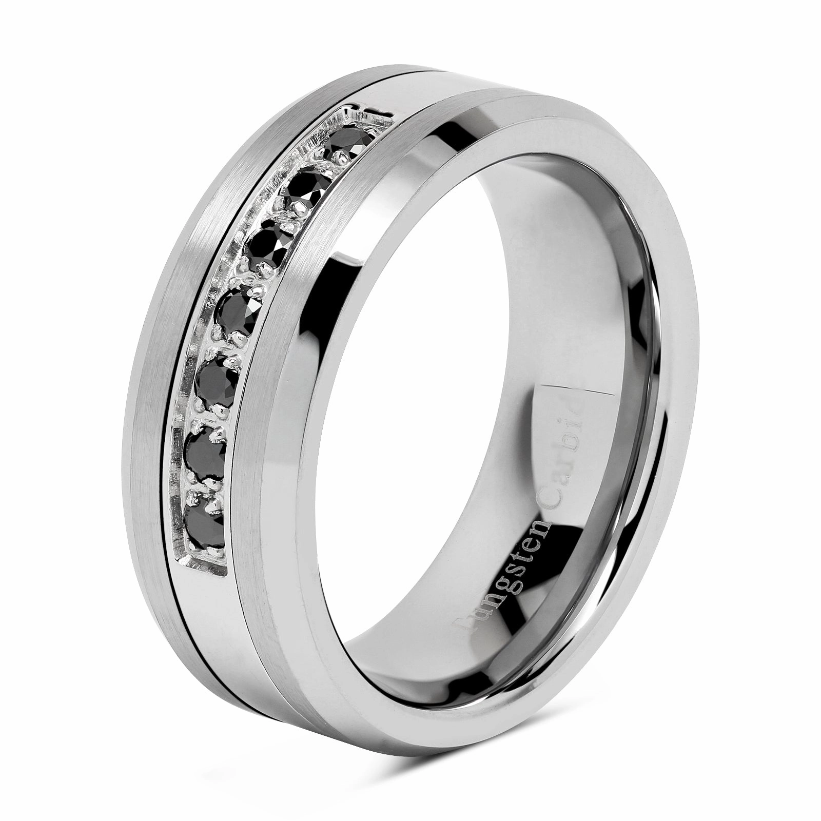 8mm Men's Tungsten Ring Black Cz Inlay Wedding Band Titanium Color Size 8-16 High-End Jewelry Adorable Gift