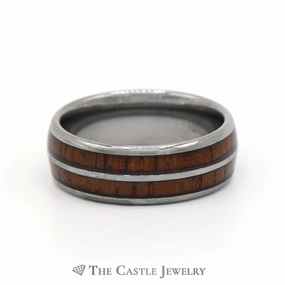 Made to order 8mm Tungsten Wedding Band with Double Row of Bourbon Barrell Wood Design