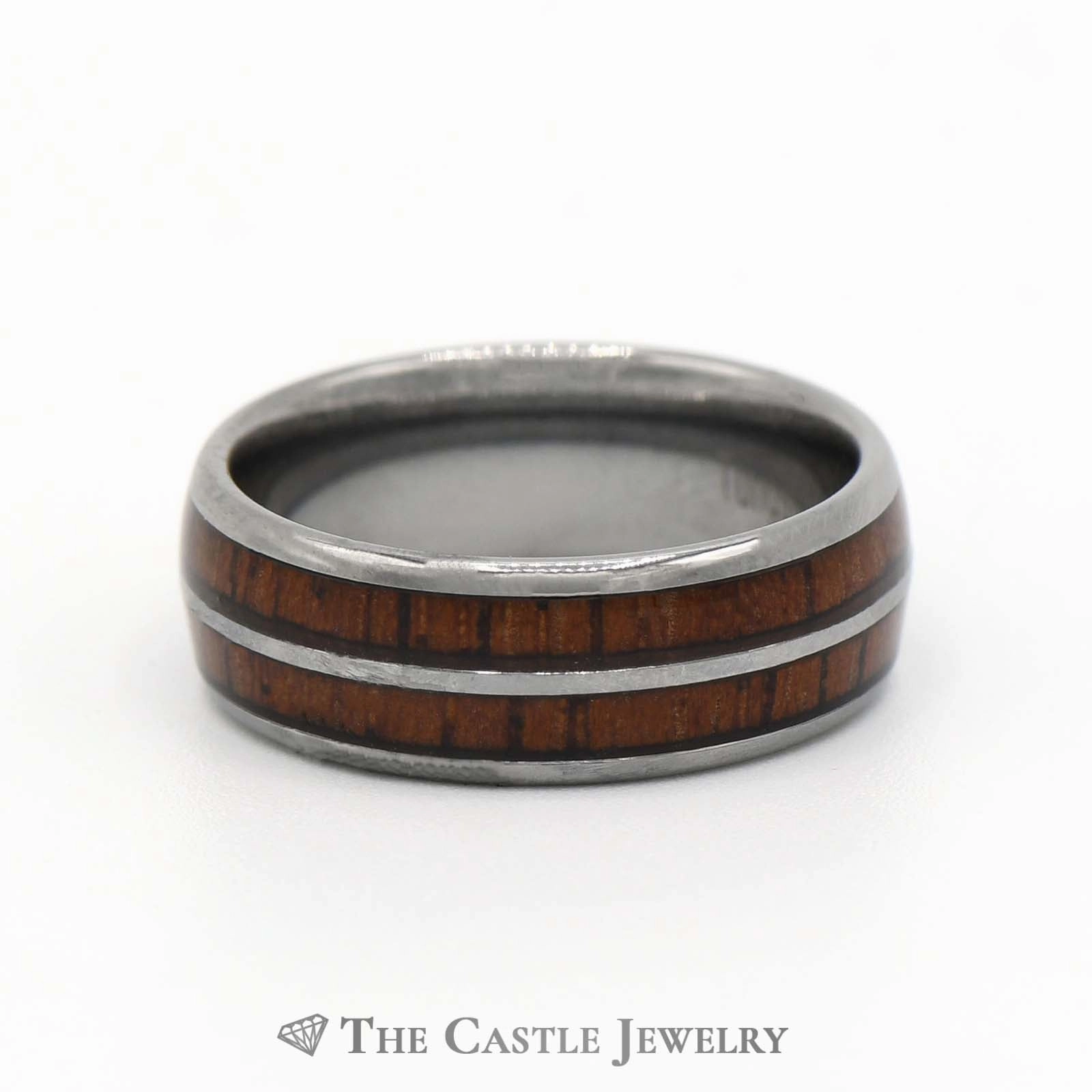 Made to order 8mm Tungsten Wedding Band with Double Row of Bourbon Barrell Wood Design