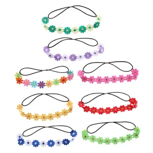 8pcs Flower Headband Set Floral Elastic Headband for Girls Decorative Daisy Headpiece Beach Party Wedding Prom Birthday Present