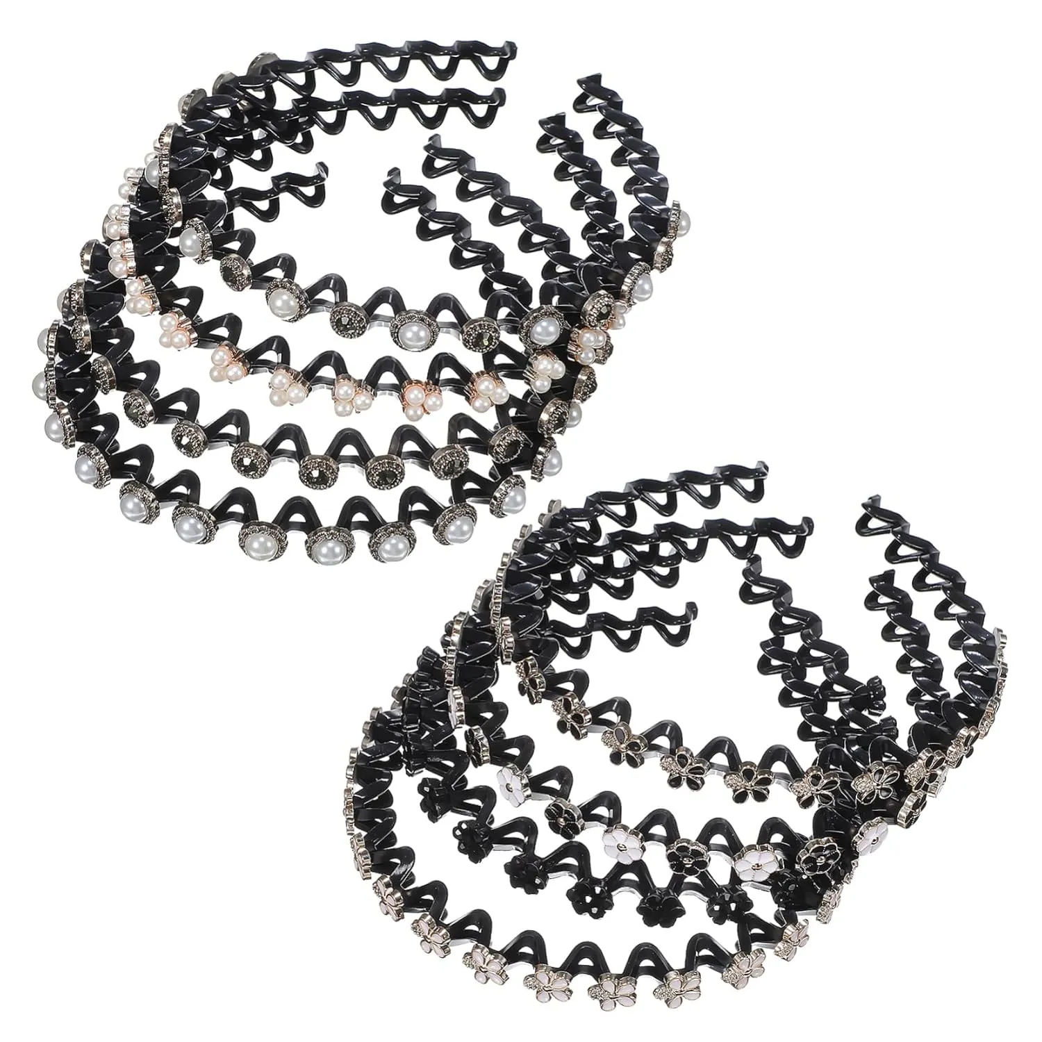 8pcs Pearl Headbands for Hair Wavy Headband Set Fashion Accessory for Curly Hair Elegant Bun Embellishment