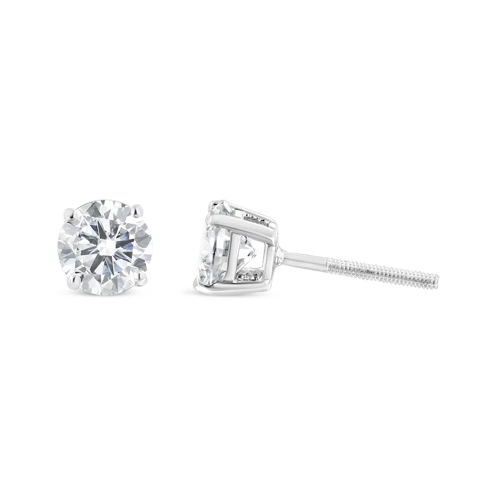 .925 Sterling Silver 1.00 Cttw Round Brilliant-Cut Diamond Classic 4-Prong Stud Earrings with Screw Backs